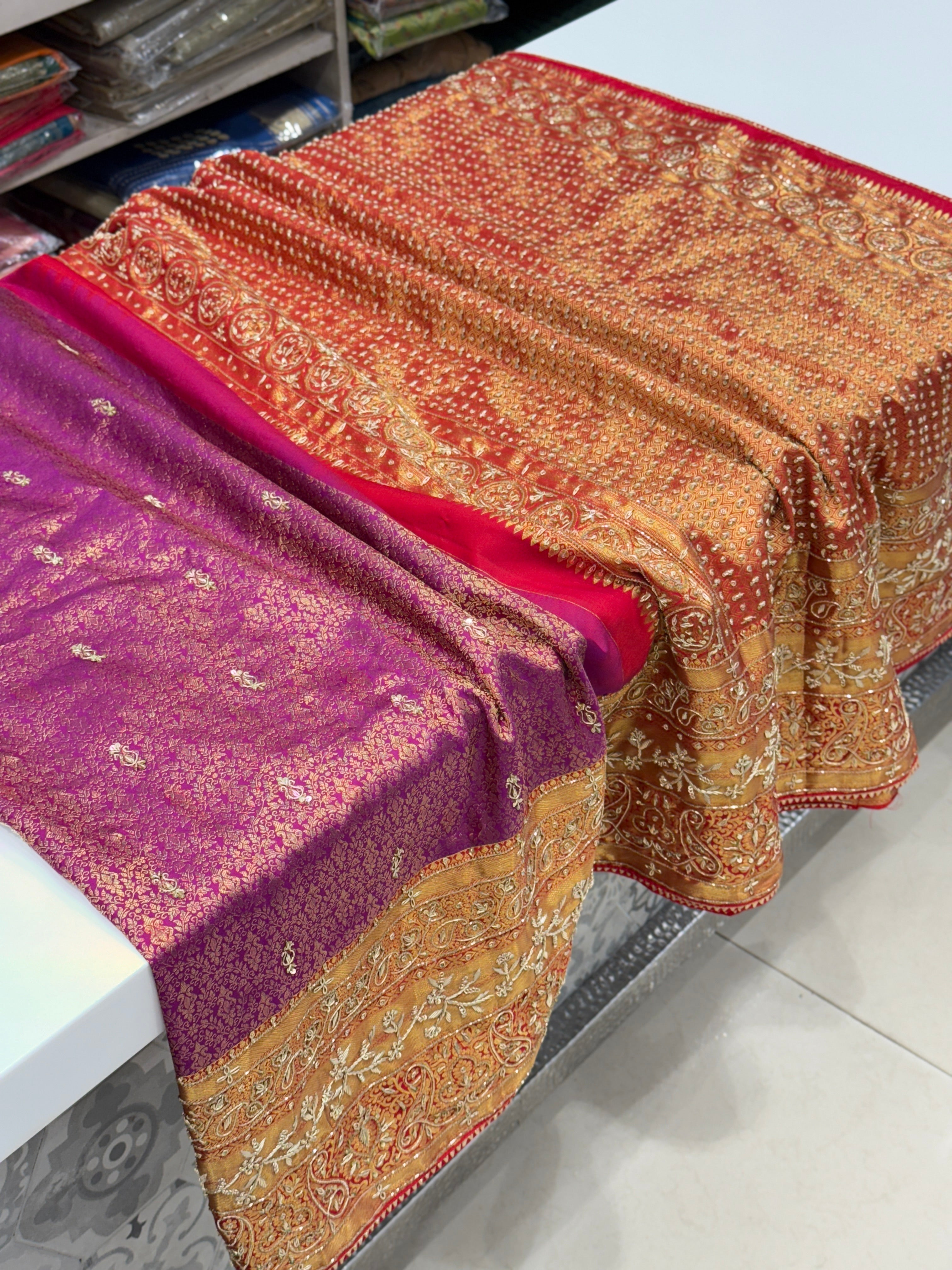 Wine Kanjivaram Hand Embroidery Saree