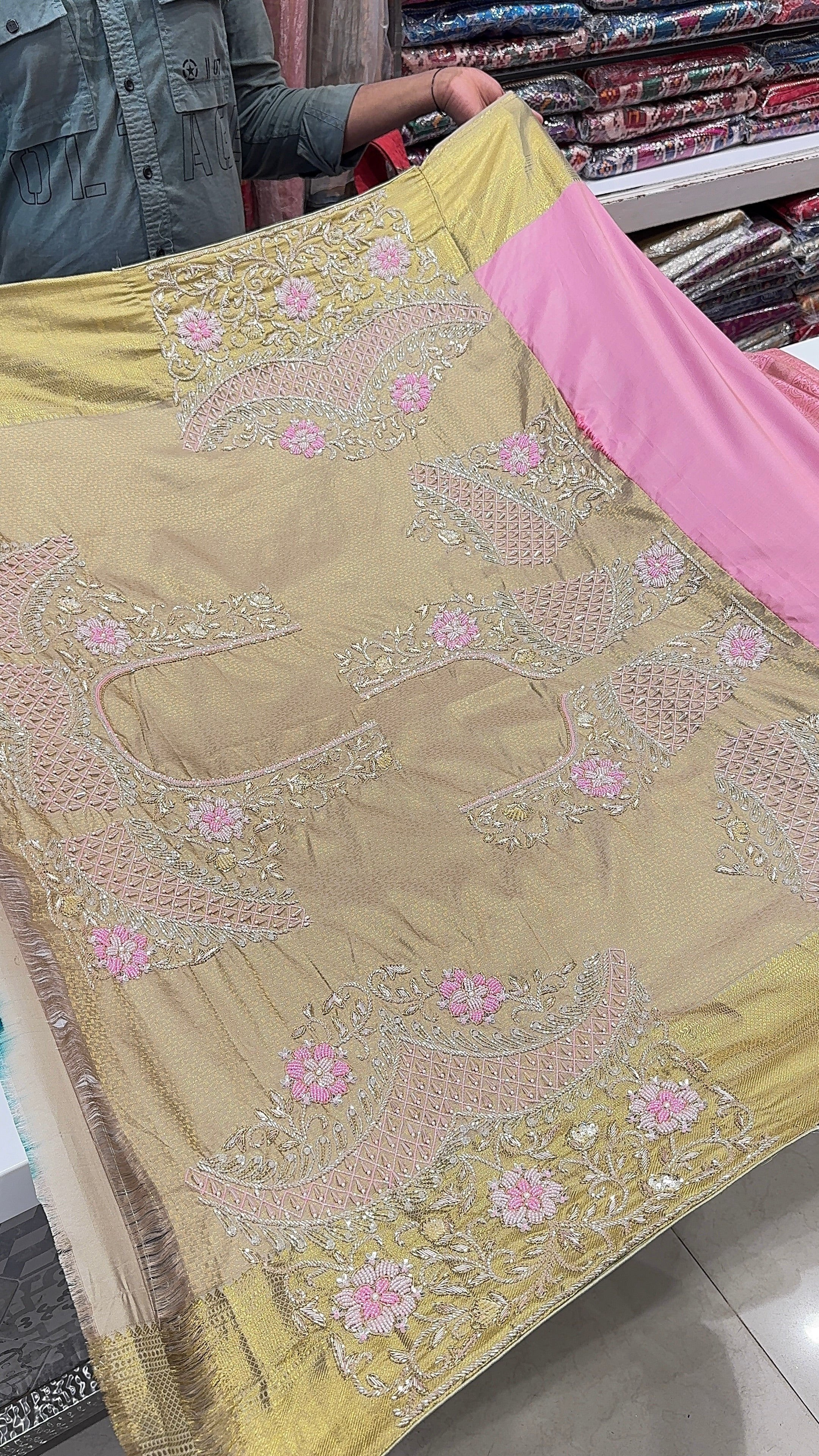 Pink Pure Kanjivaram Hand Embroidery Saree with Heavy Blouse