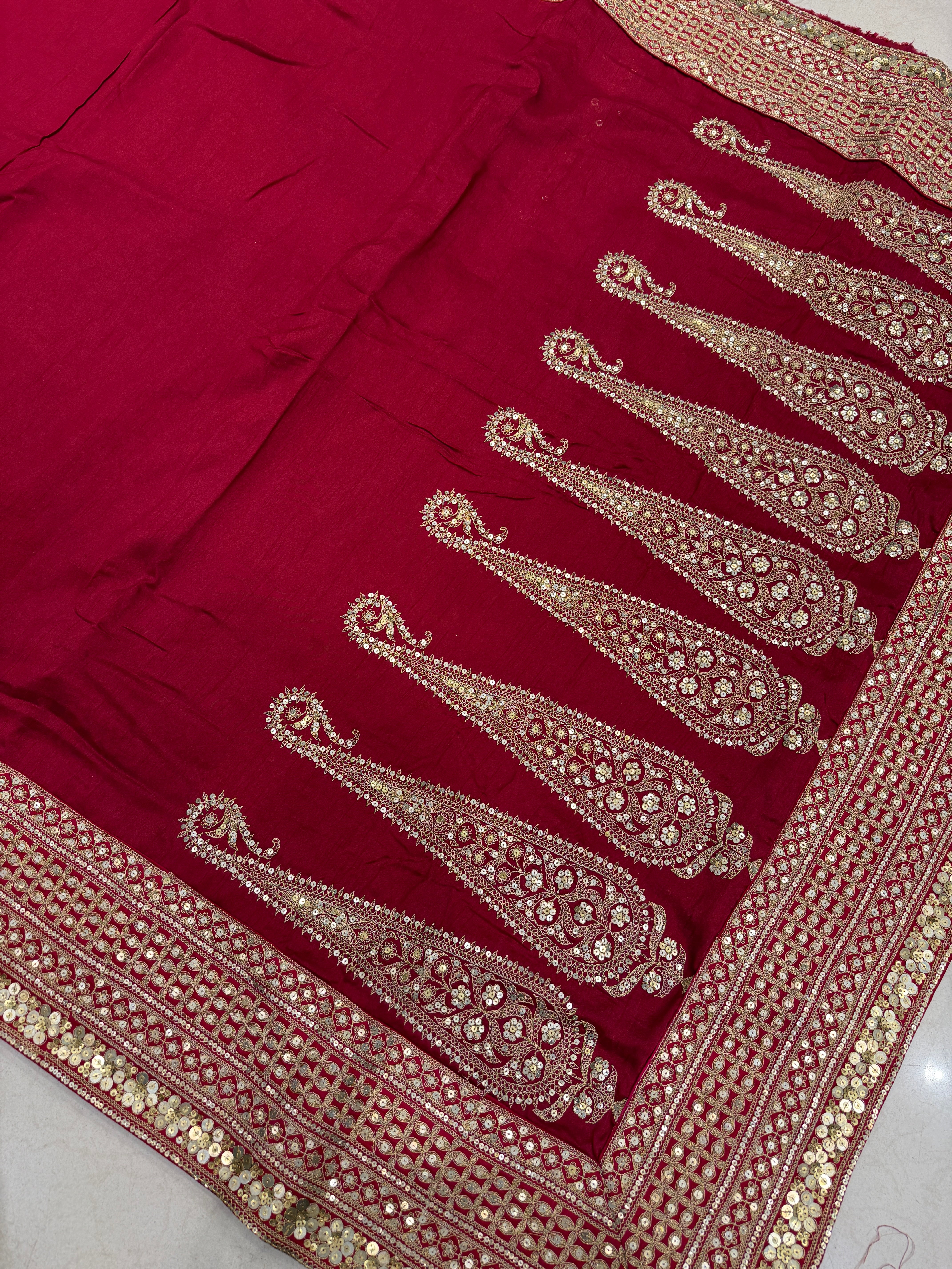 Maroon Marodi Embroidery Pure Silk Saree Plain and Border