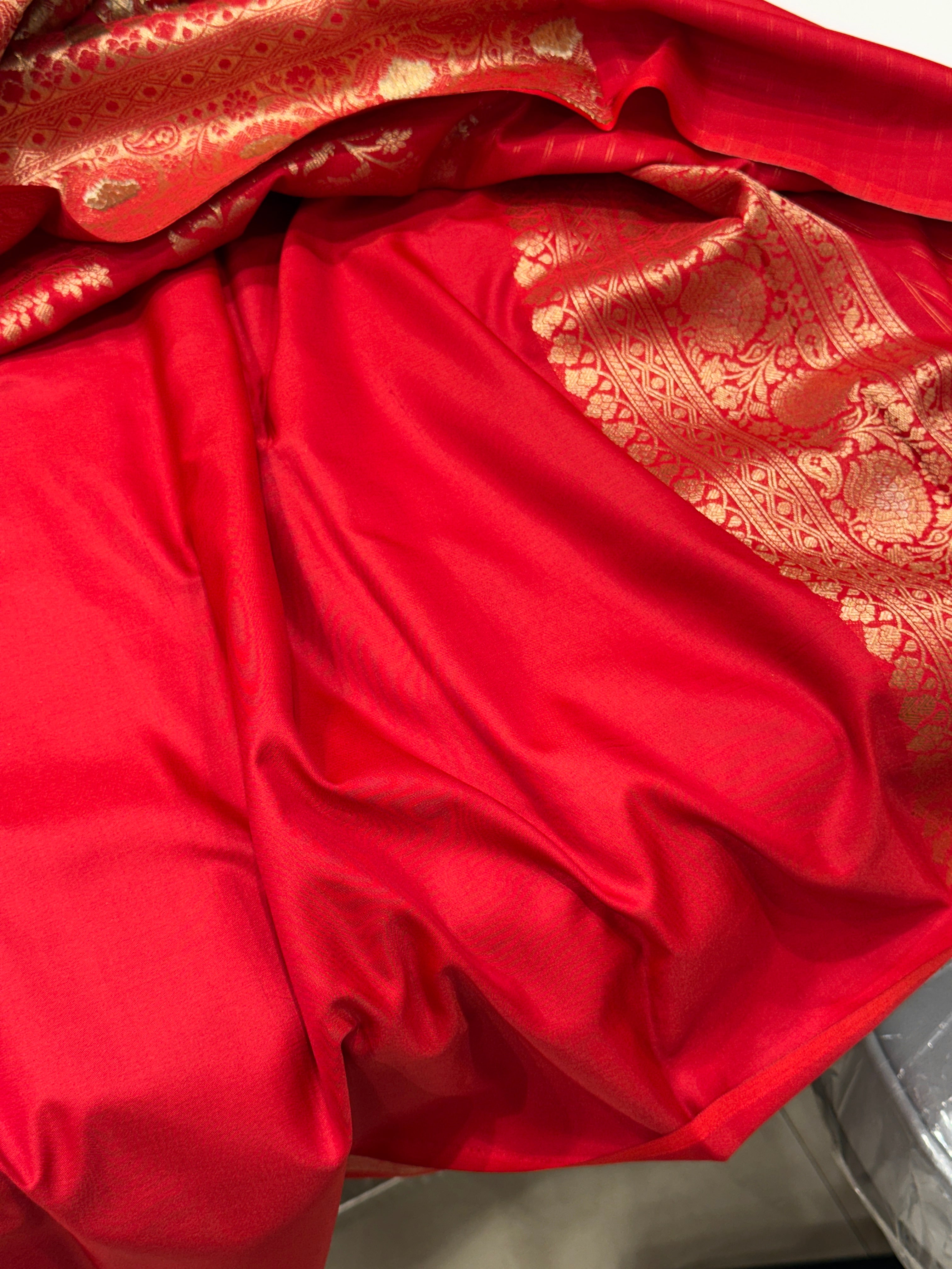 Red Banarasi Silk Big Butta Jaal Saree