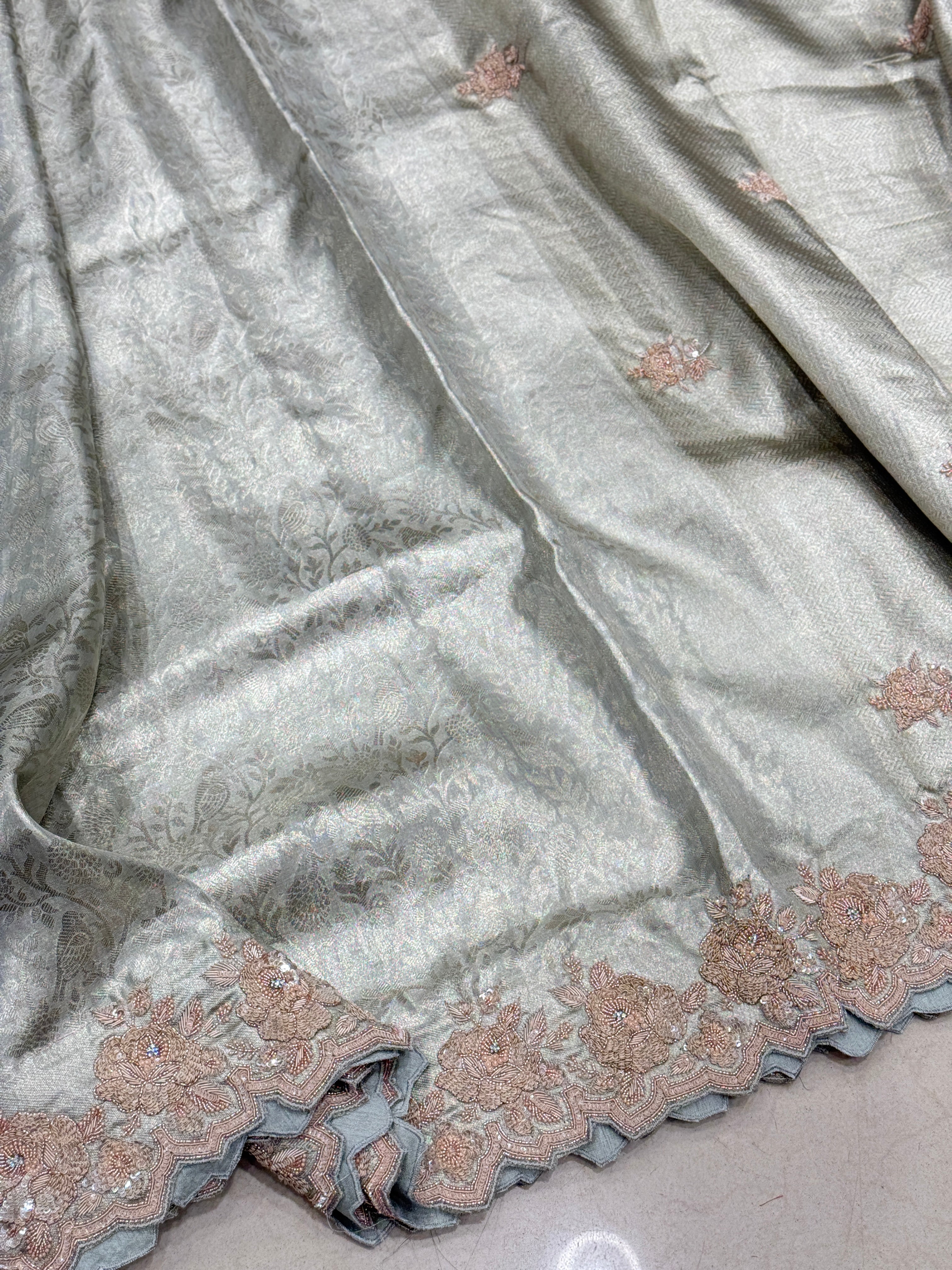 Silver Kanjivaram Hand Embroidery Zardosi Saree