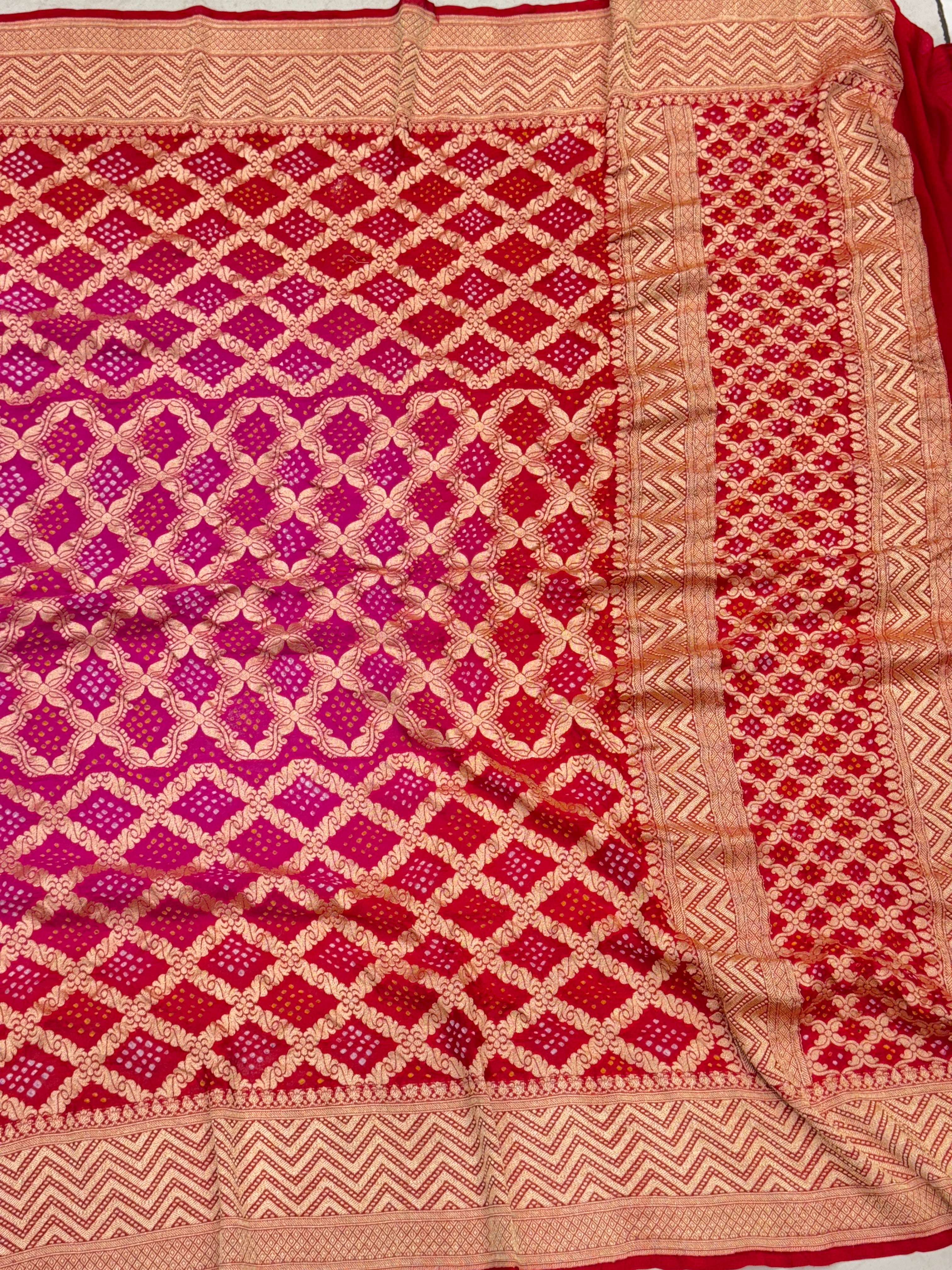 Shaded Red Rani Handloom Bandhej Dupatta