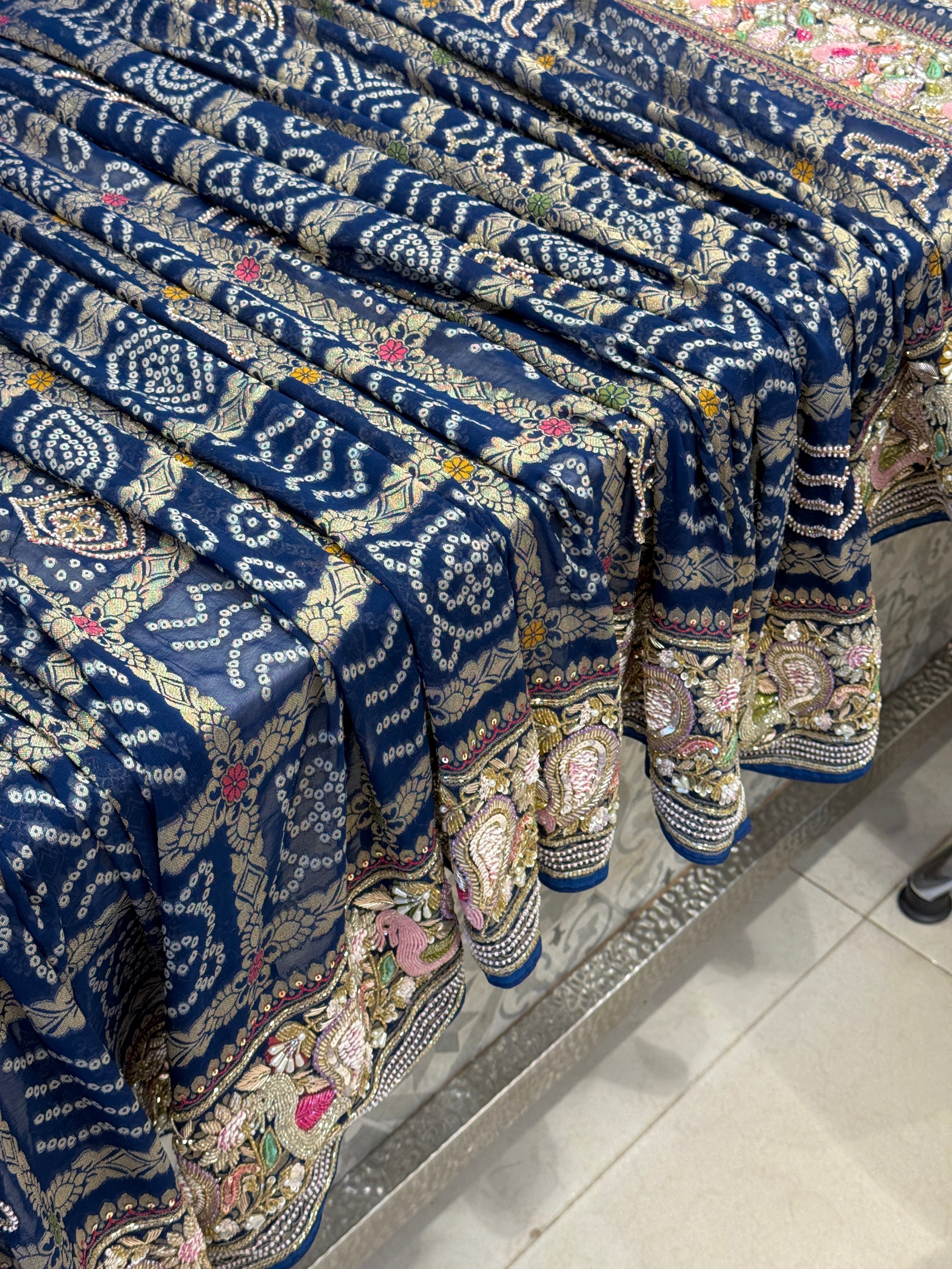 Blue Gharchola Moti Sequin Zardosi Hand Embroidery Georgette Saree