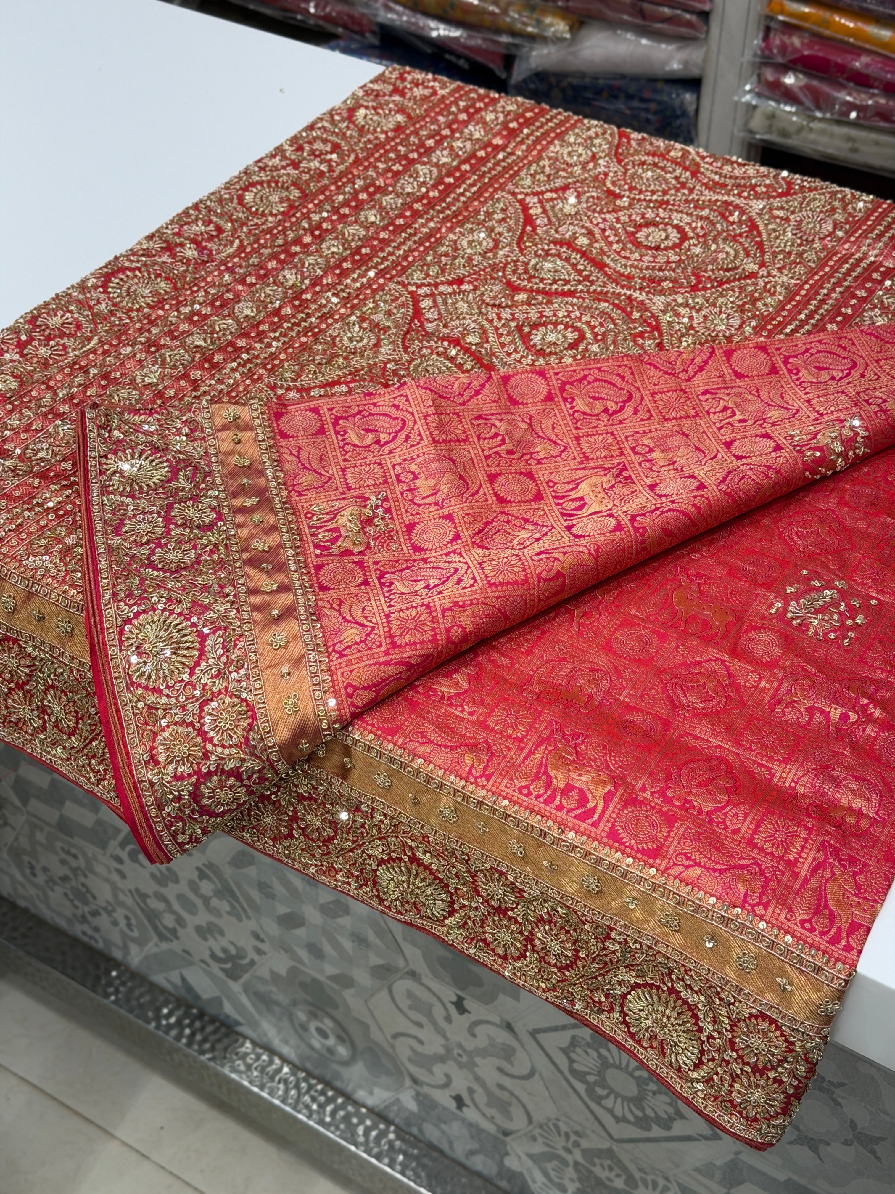 Rani Pink Shikara Kanjivaram Hand Embroidery Zardosi Saree