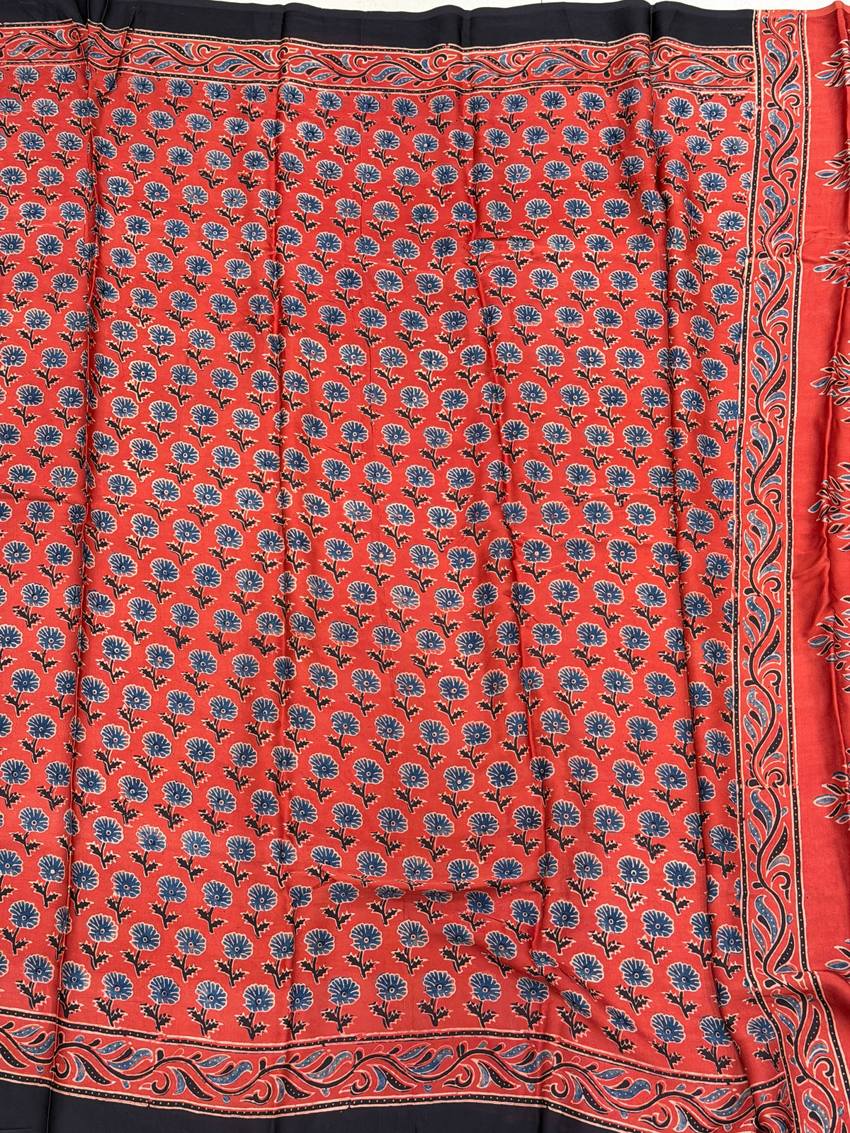 Red Buttis Ajrakh Hand Block Print Pure Gajji Silk Dupatta