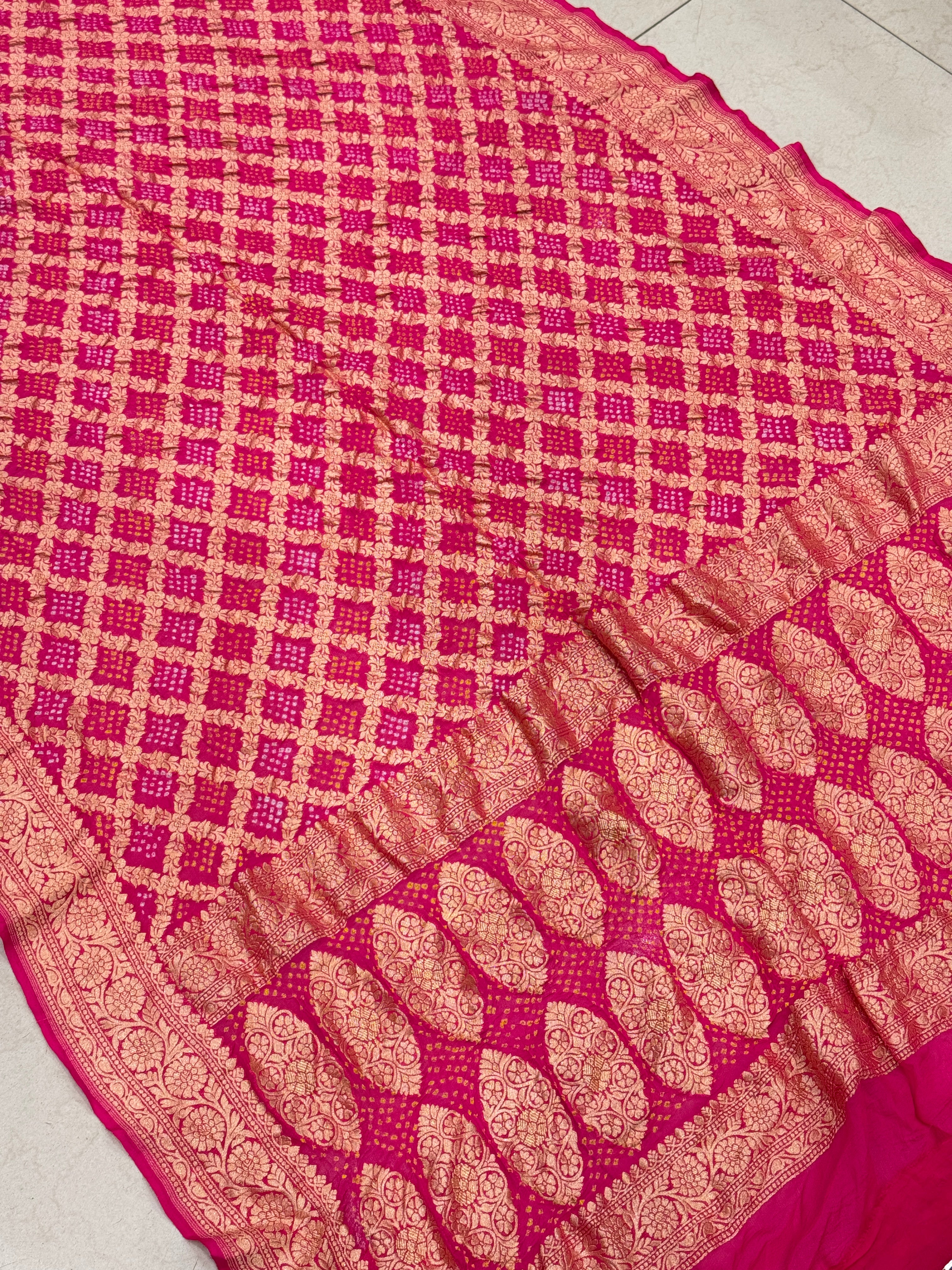 Rani Pink Bandhej Bandhini Saree