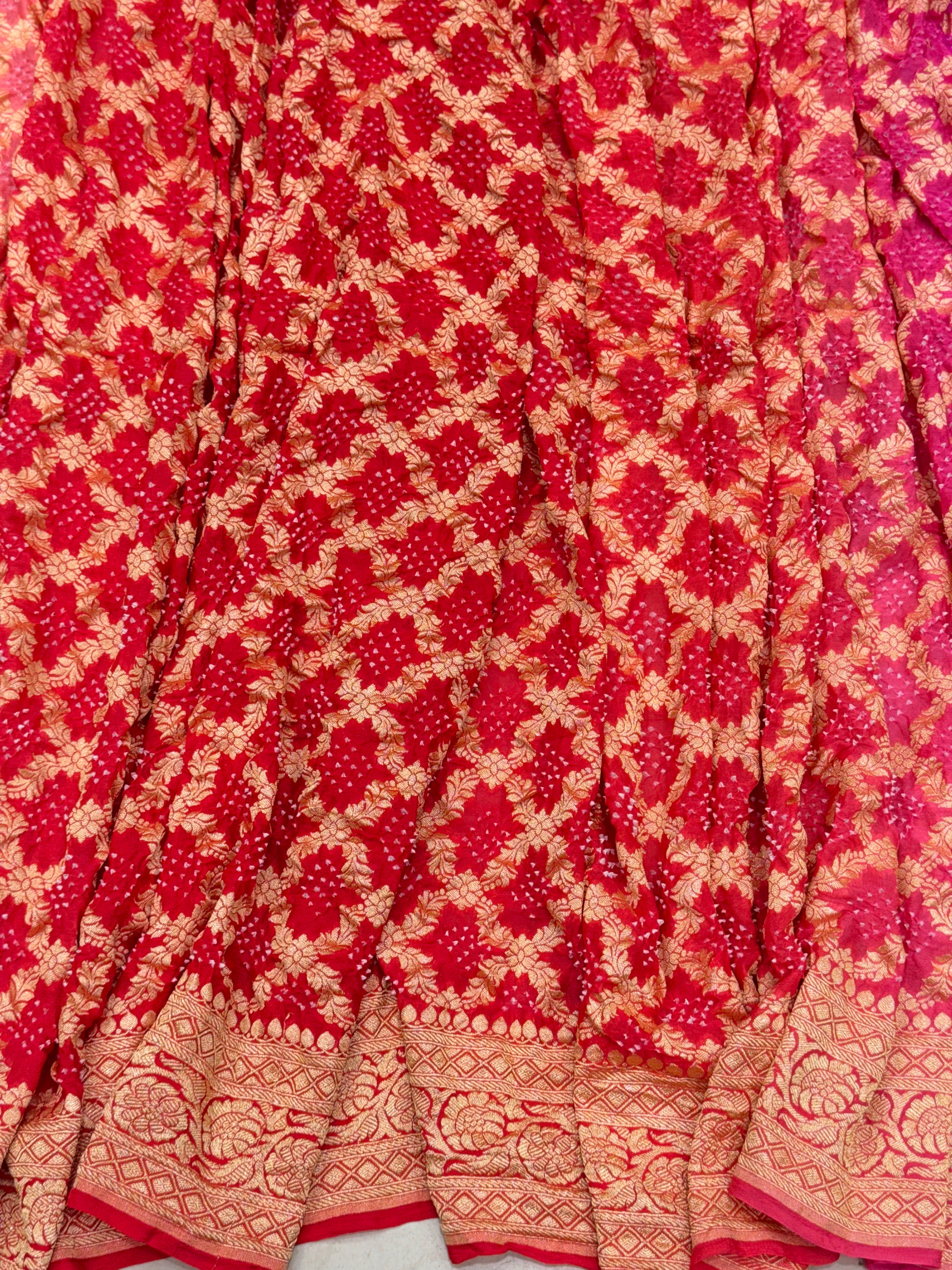 Shaded Rani Six Colour Bandhej Bandhini Saree