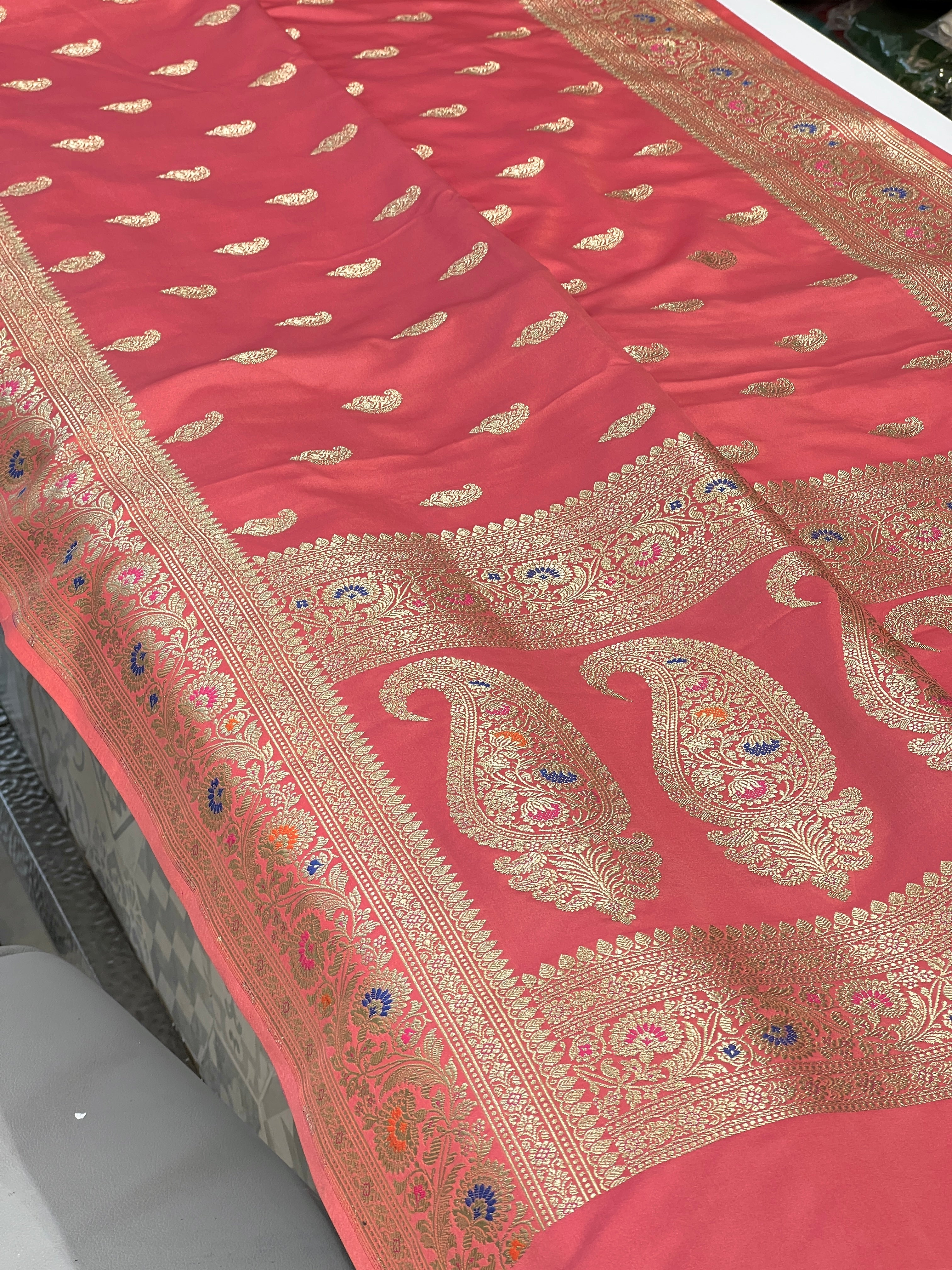 Peach Pink Banarasi Meenkari Saree