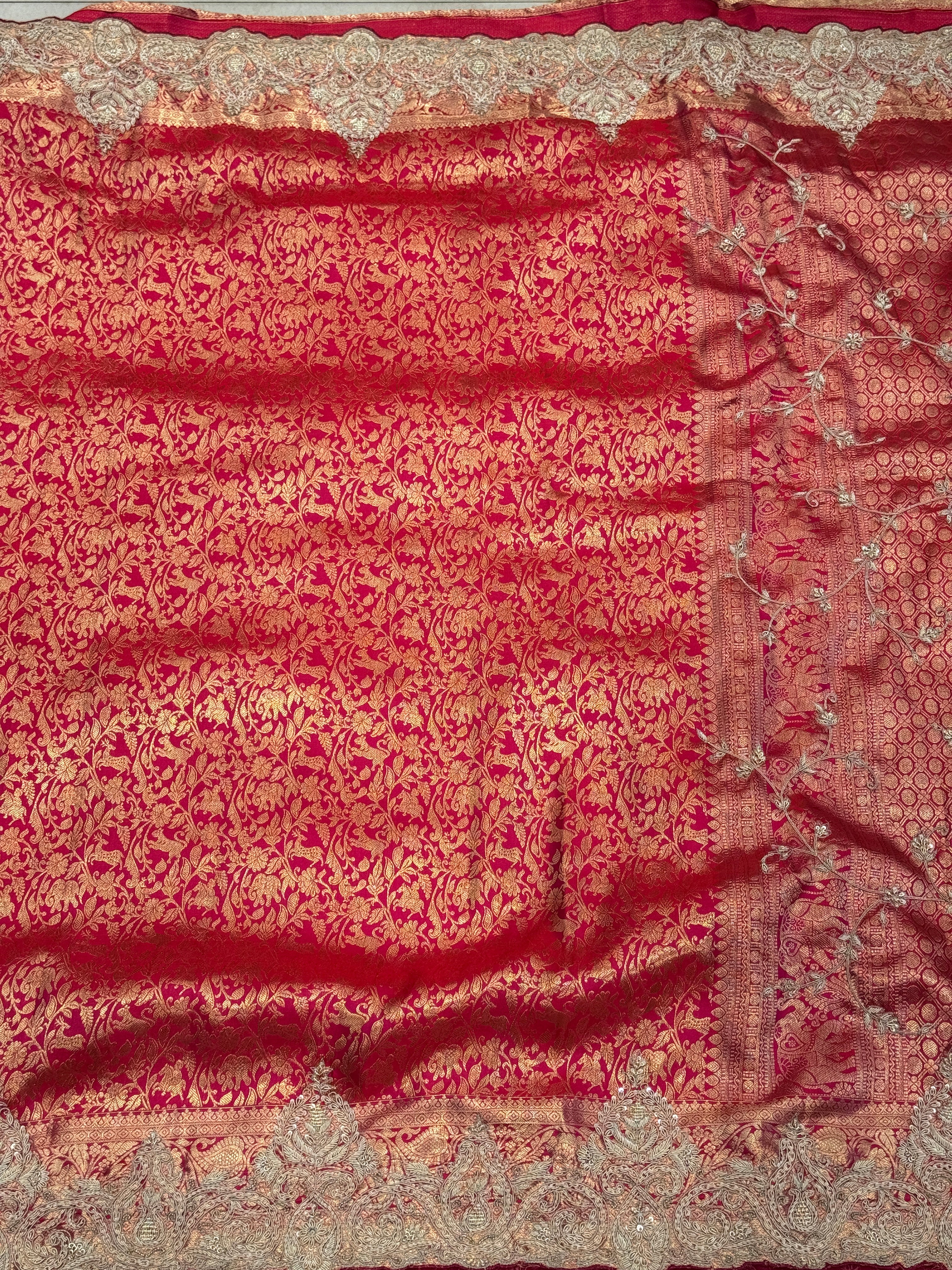 Rani Pink Kanjivaram Zardosi Hand Embroidery Saree