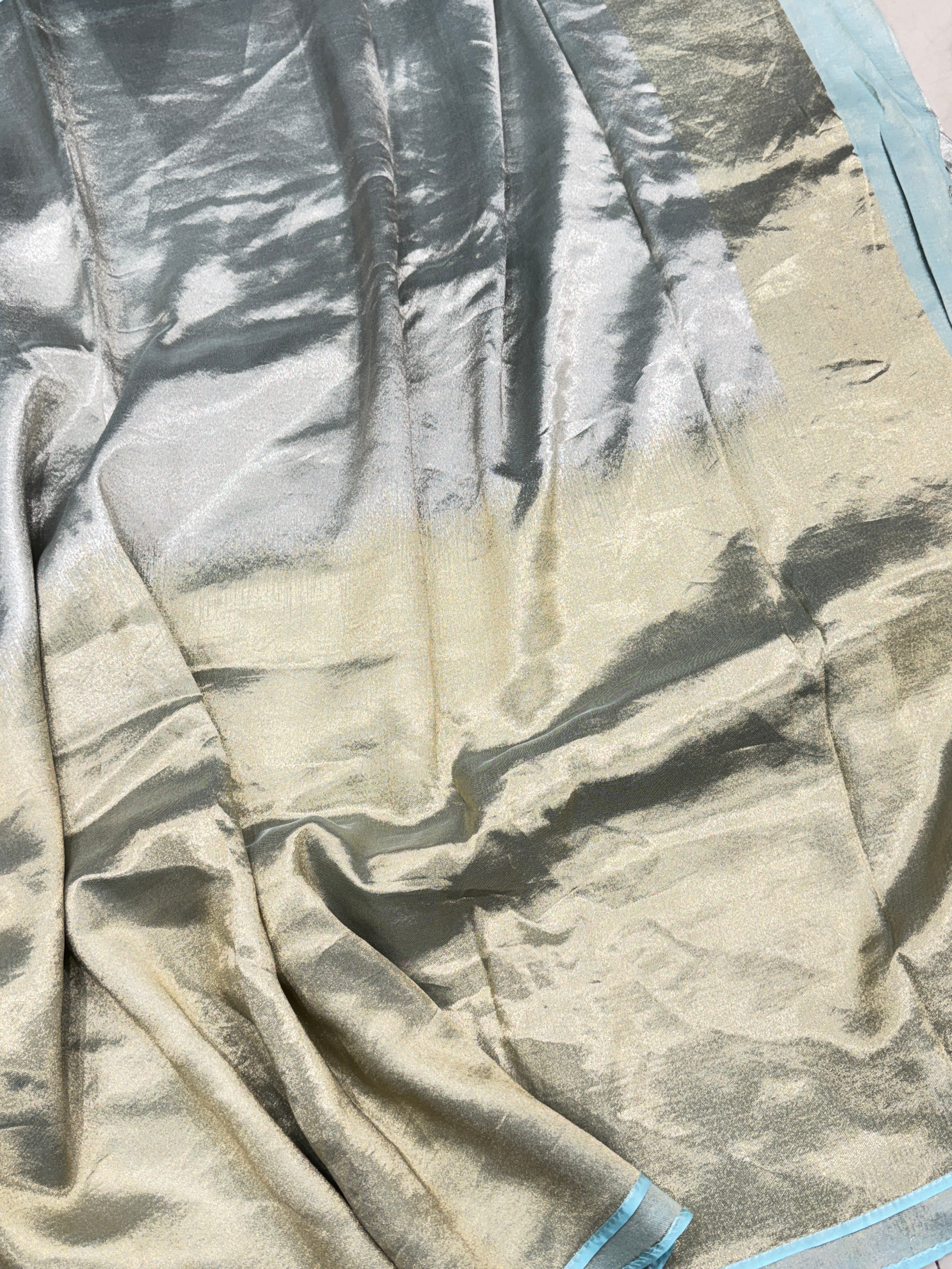 Light Blue Gold Silver Half Half Contemporary Banarasi Tissue Silk Saree