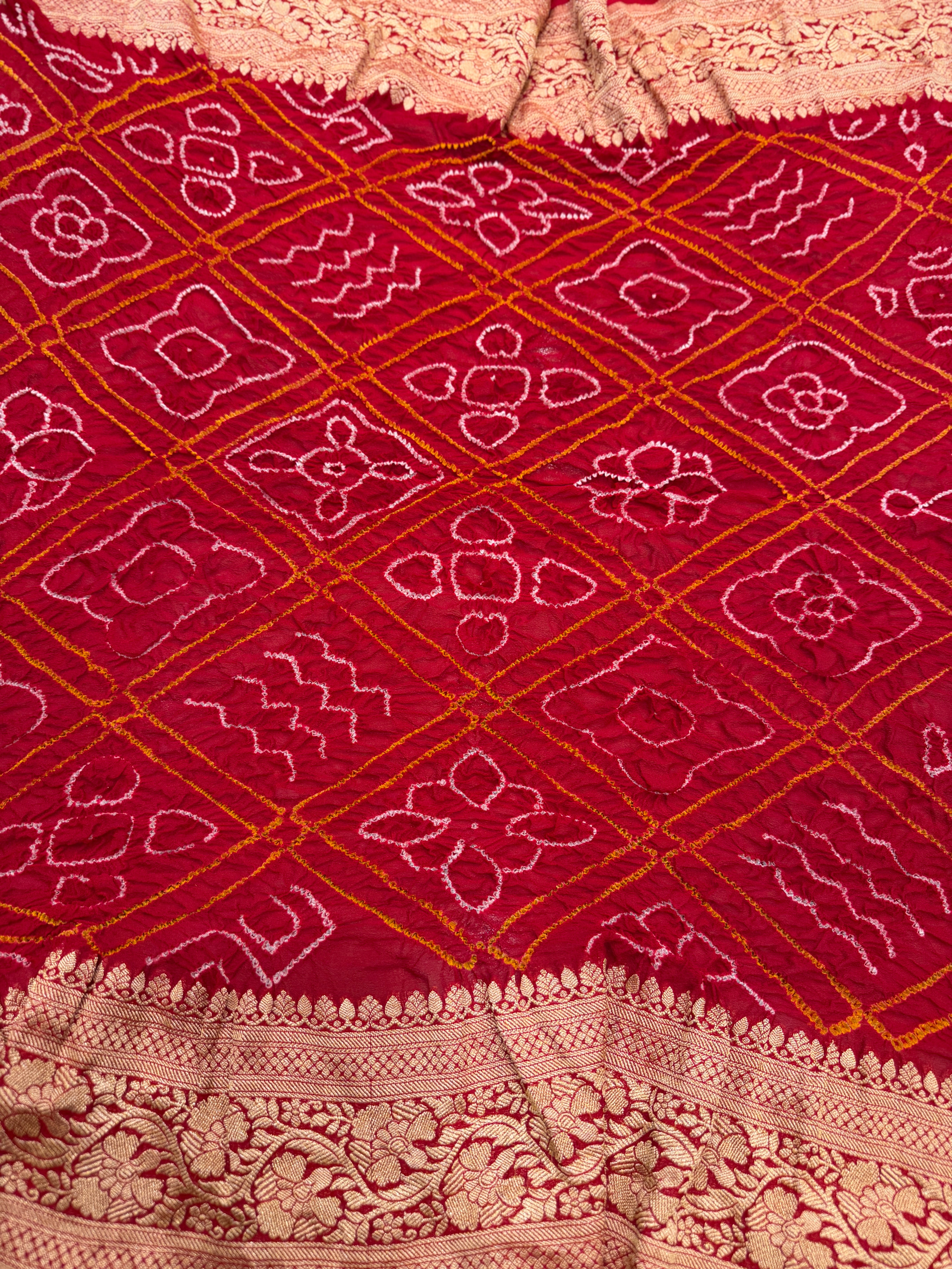 Red Rai Bandhej Bavan Bhat Georgette Saree Banarasi