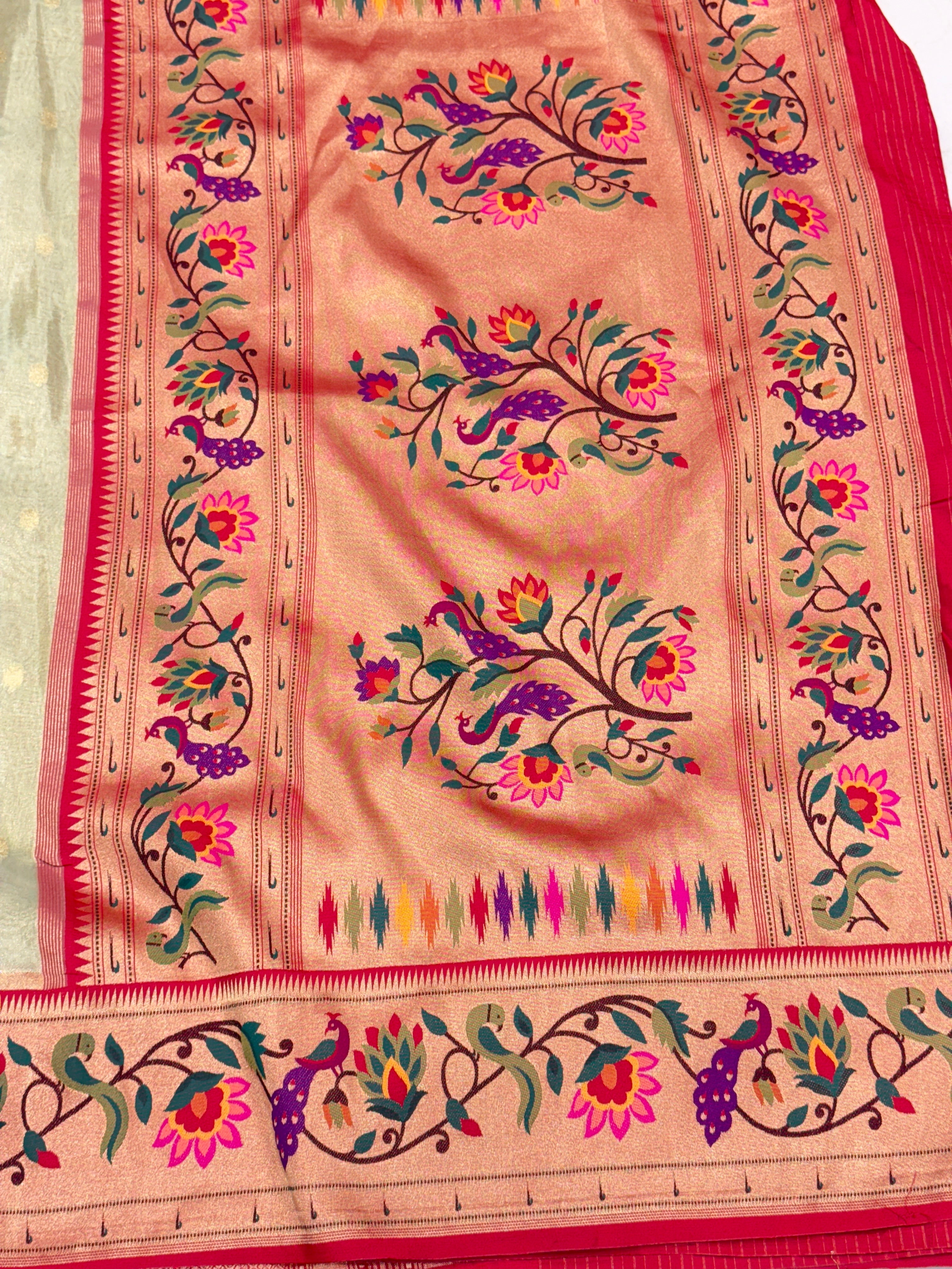 Pista Green Tissue Paithani Peacock Border Saree