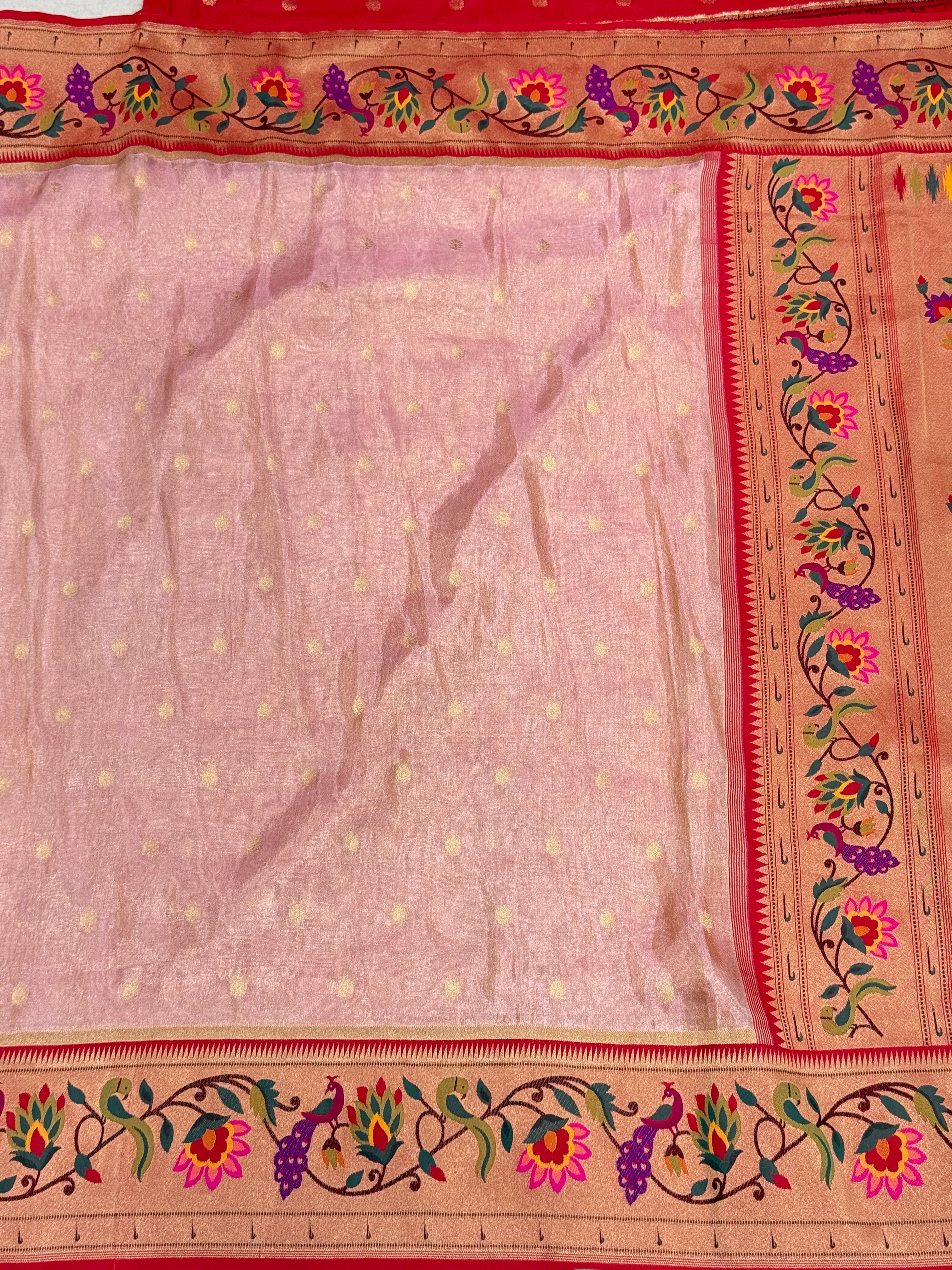 Pink Tissue Paithani Peacock Border Saree