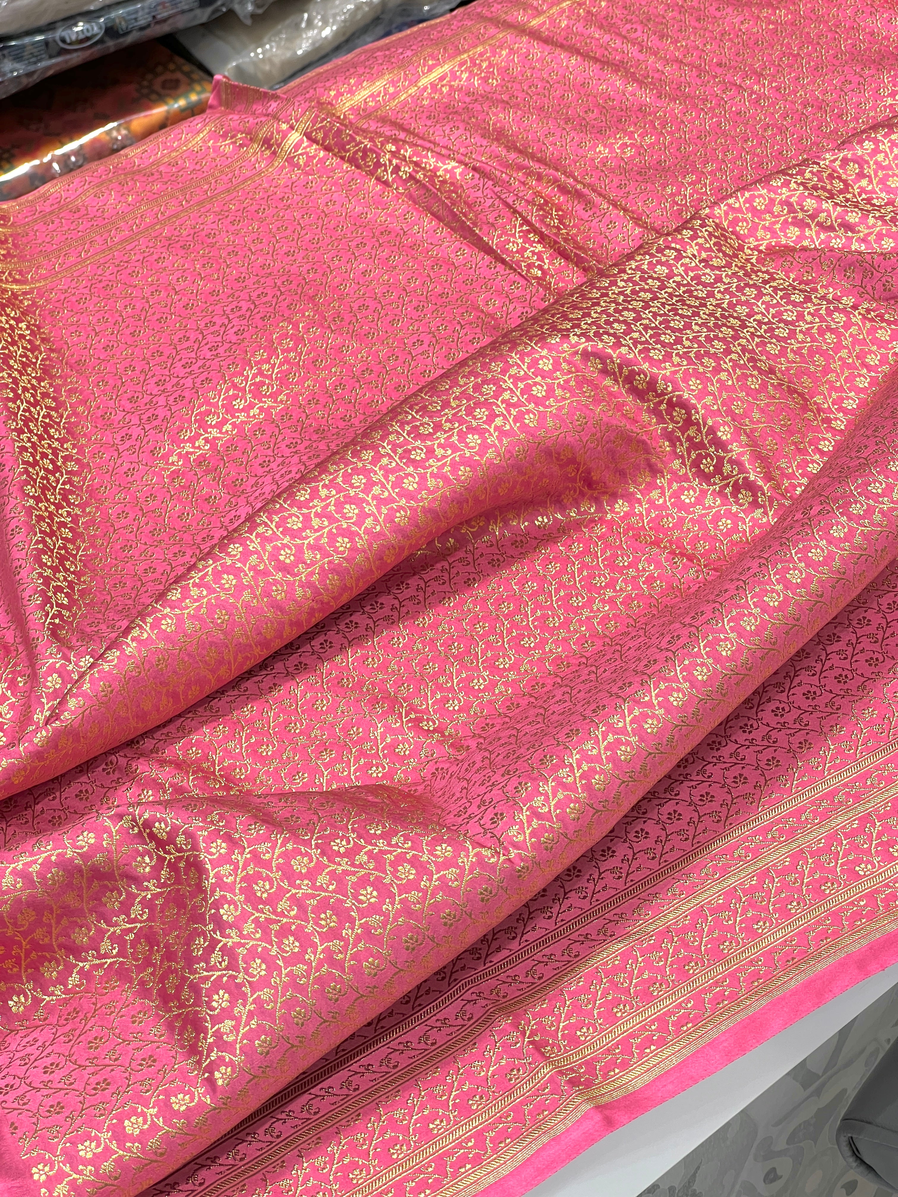 Pink Banarasi Silk Leheriya Saree