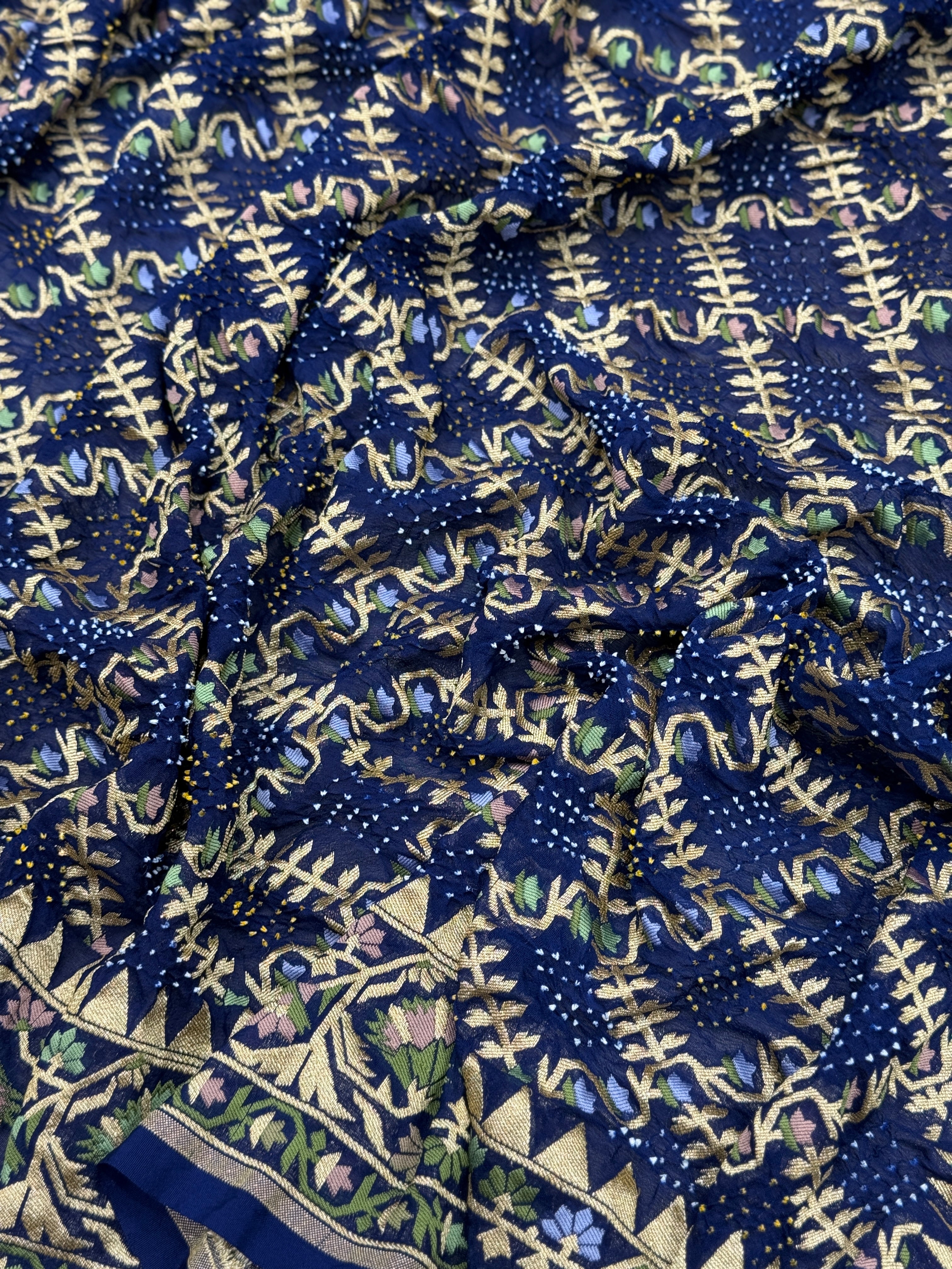 Blue Meenakari Rai Bandhej Floral Border Saree