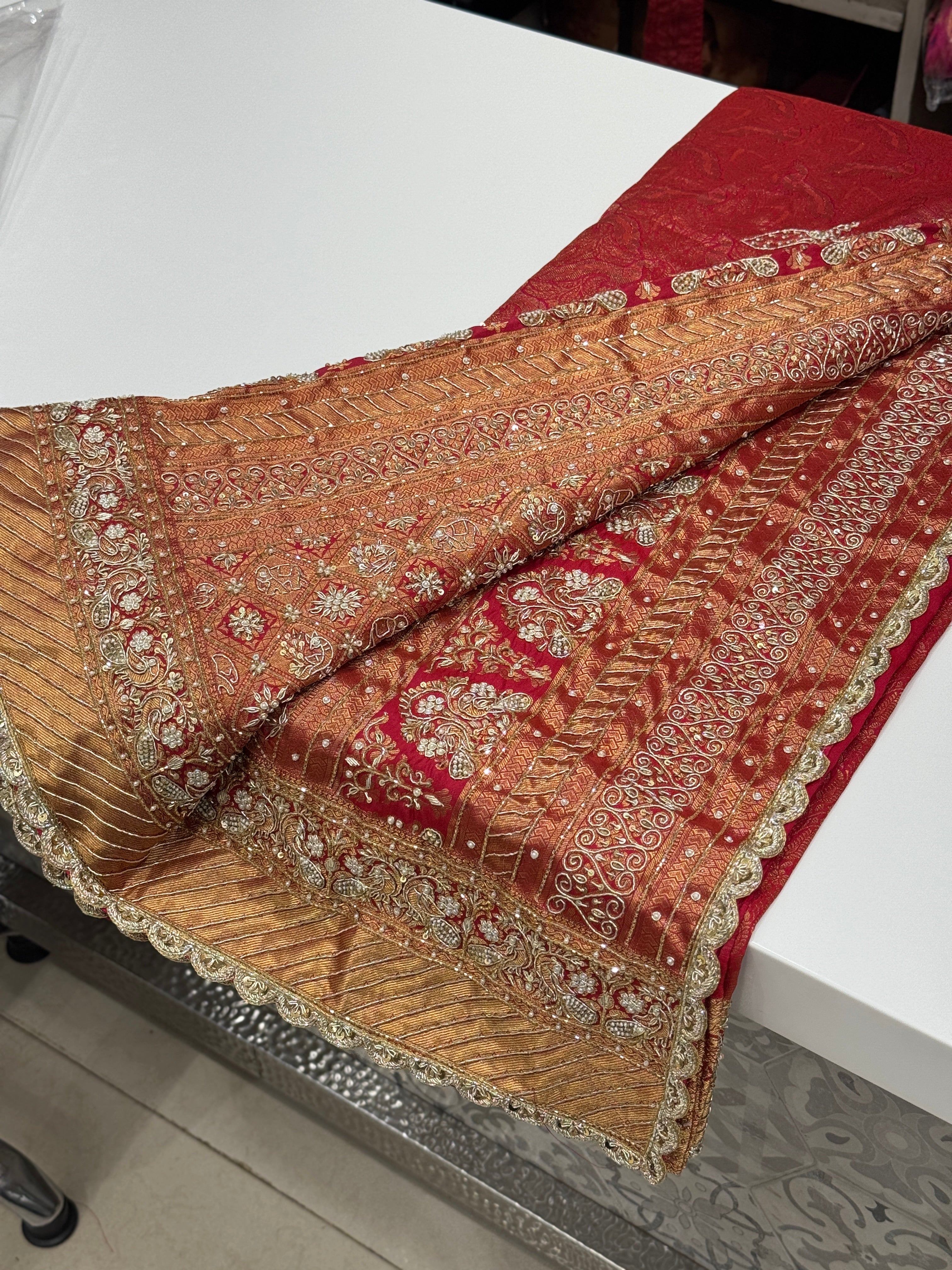 Crimson Kanjivaram Zardosi Hand Embroidery Saree