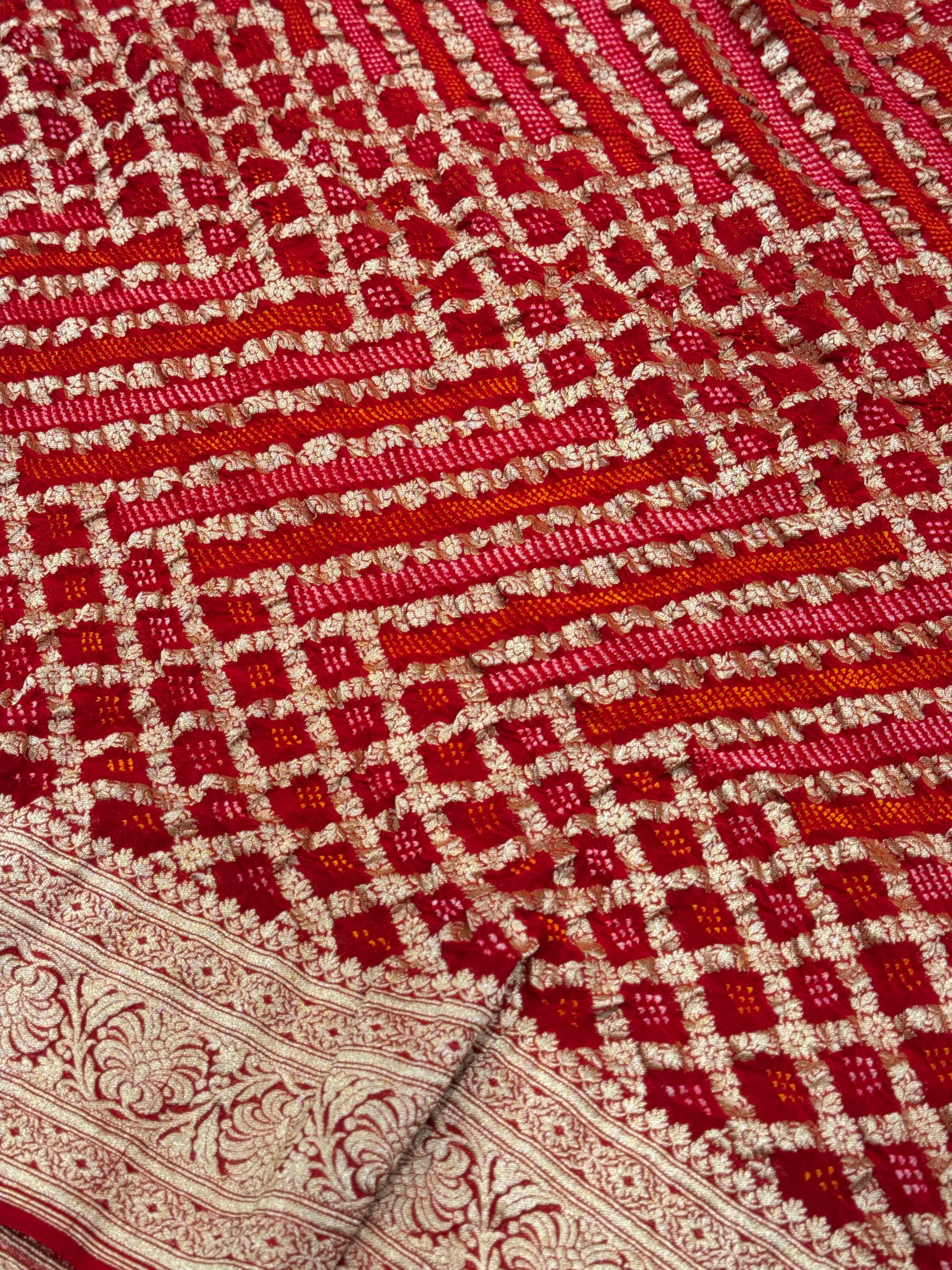 Red Kadwa Rai Bandhej Bandhini Saree