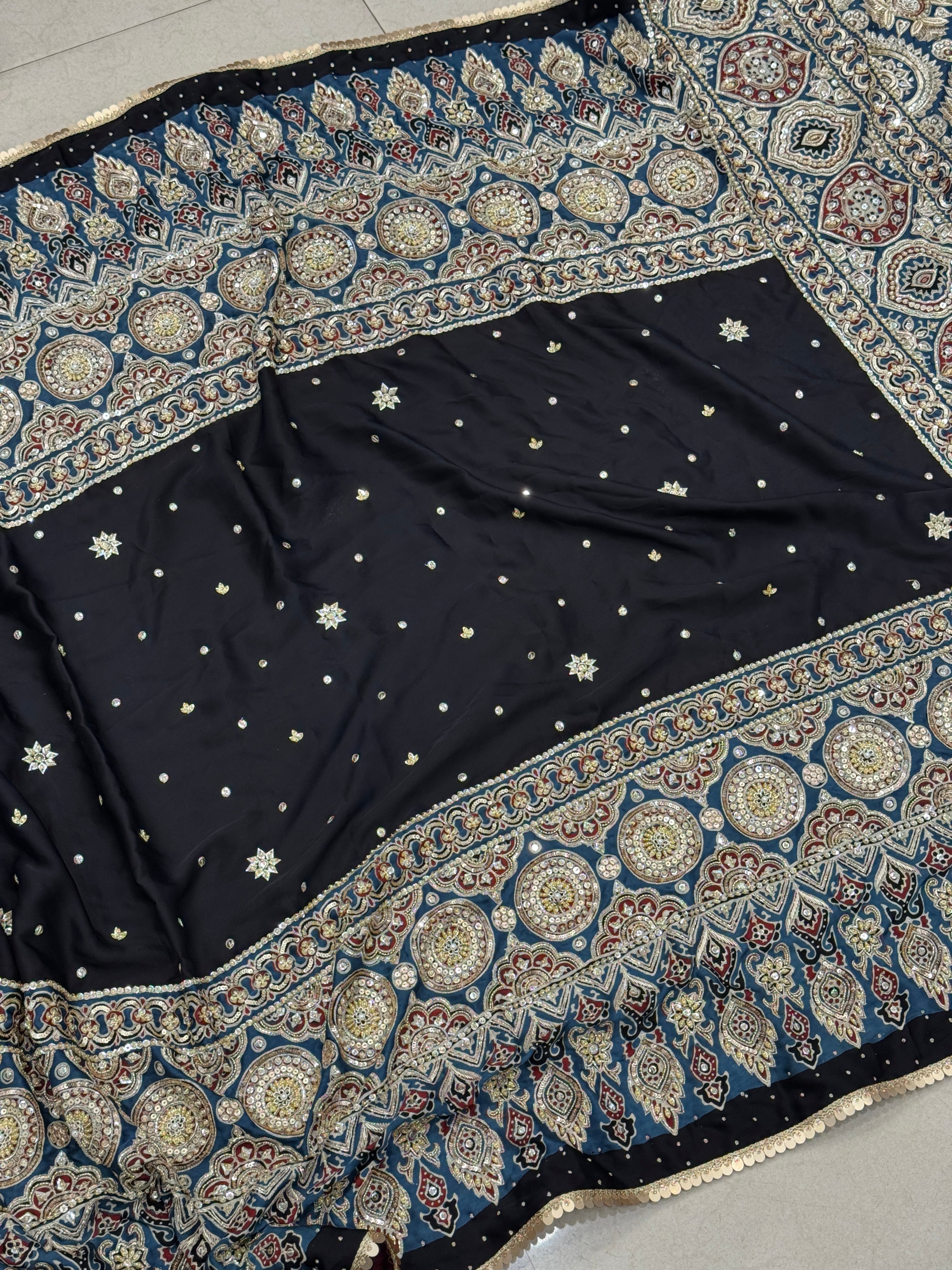 Ajrakh Hand Embroidery Zardosi and Pita Work