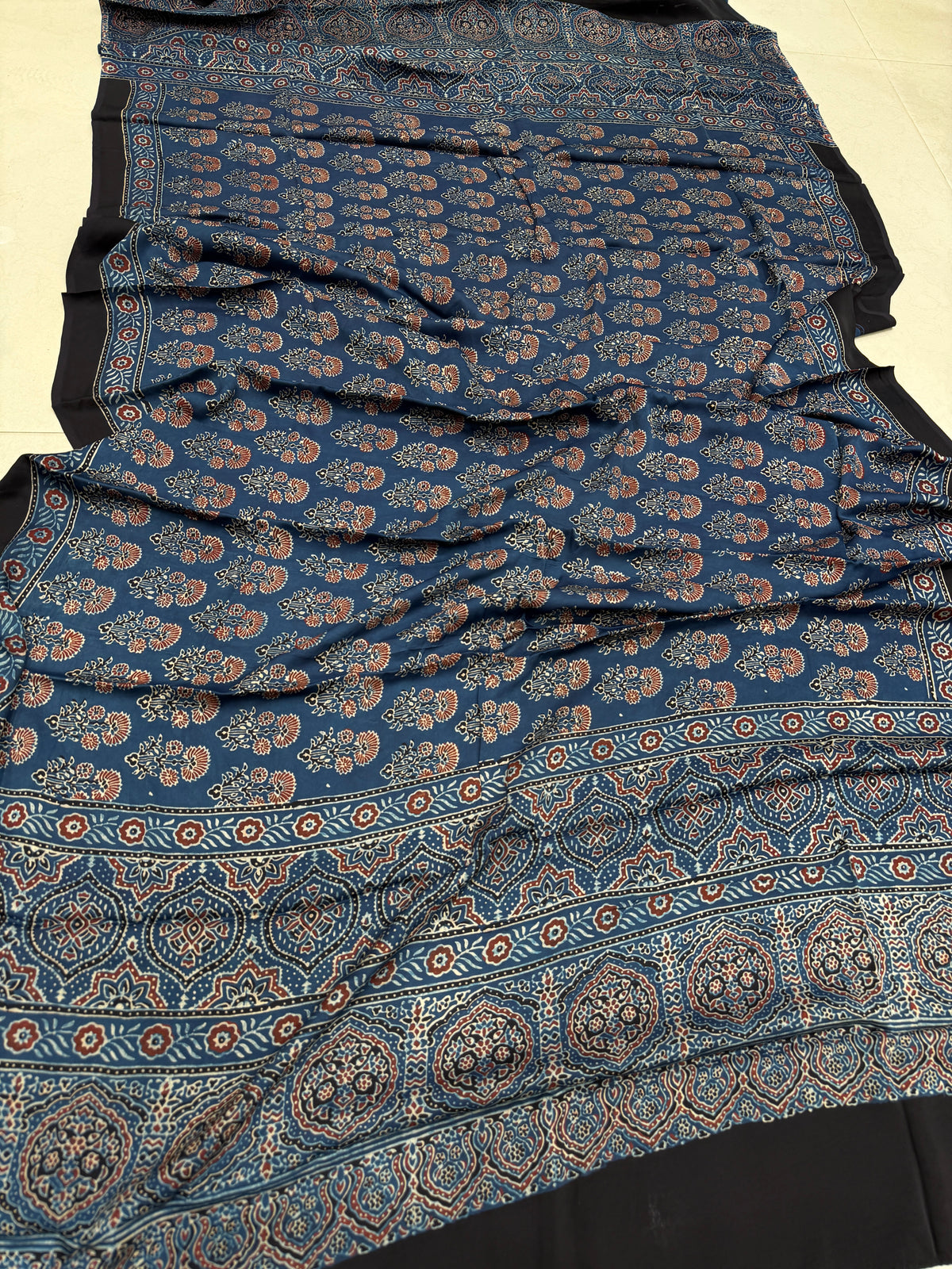 Blue Buttas Ajrakh Hand Block Print Pure Gajji Silk Dupatta
