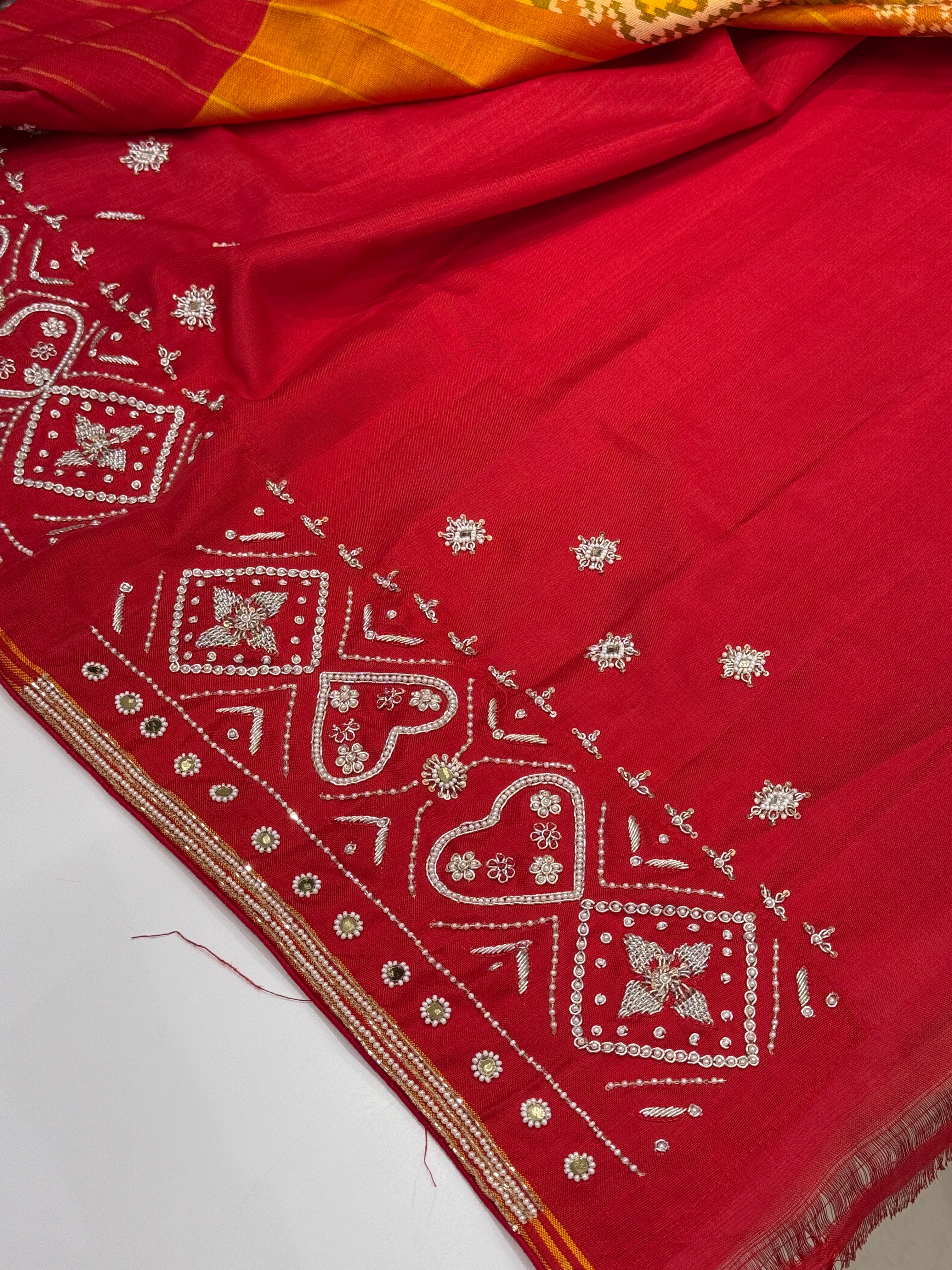 Mustard Yellow Pure Silk Patola Zardosi Hand Embroidery Saree