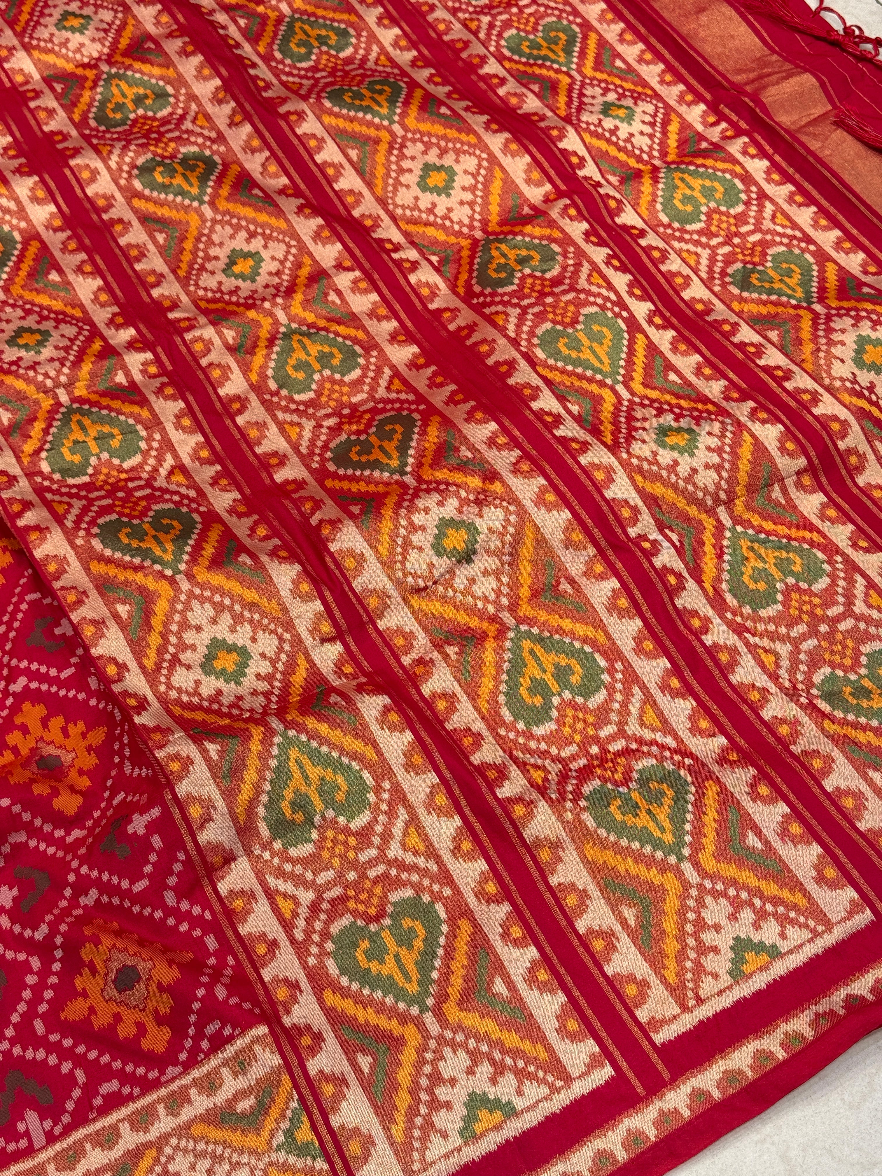Red Ratan Chowk Semi Silk Weaved Patan Patola Saree