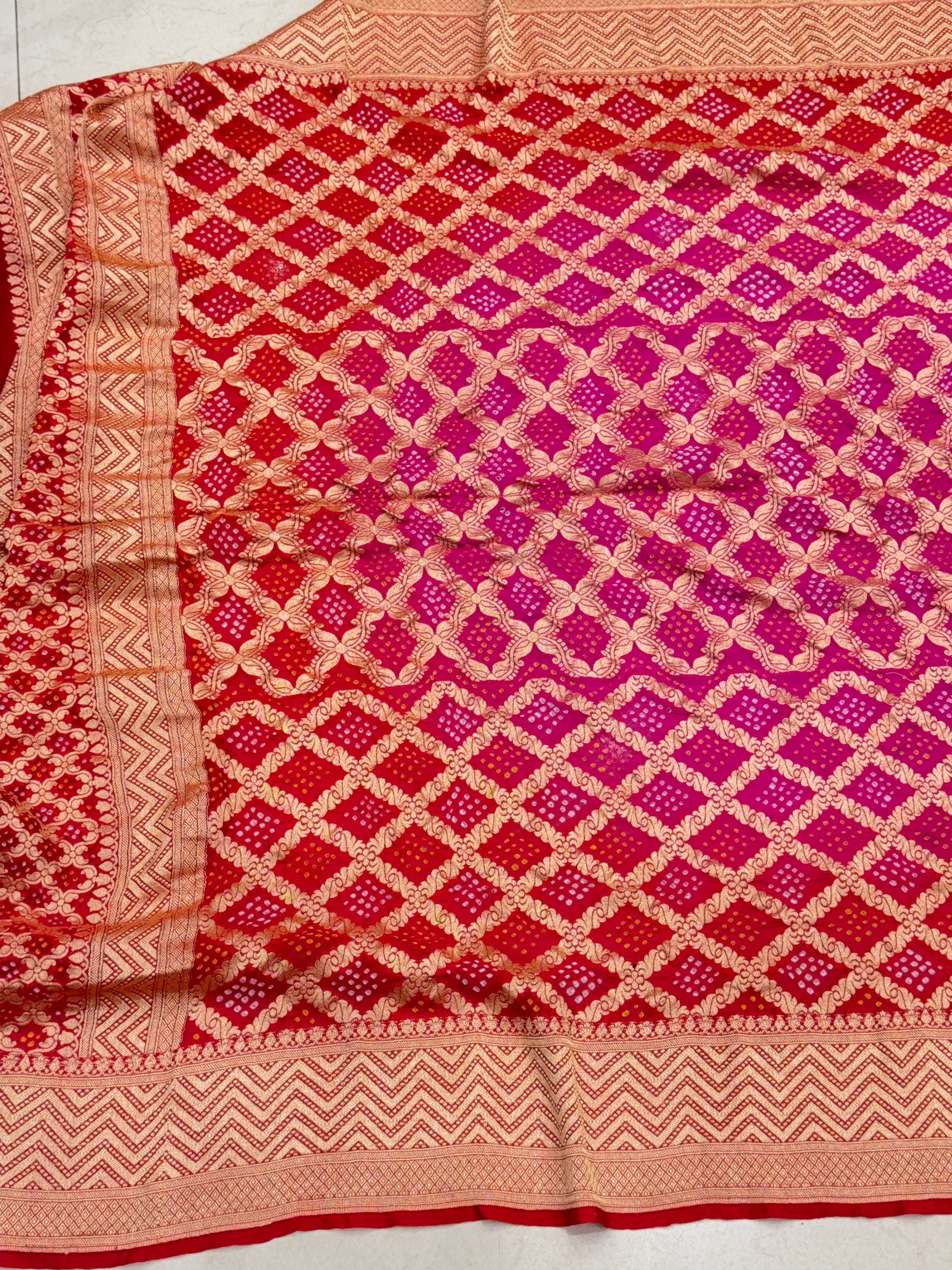 Shaded Red Rani Handloom Bandhej Dupatta