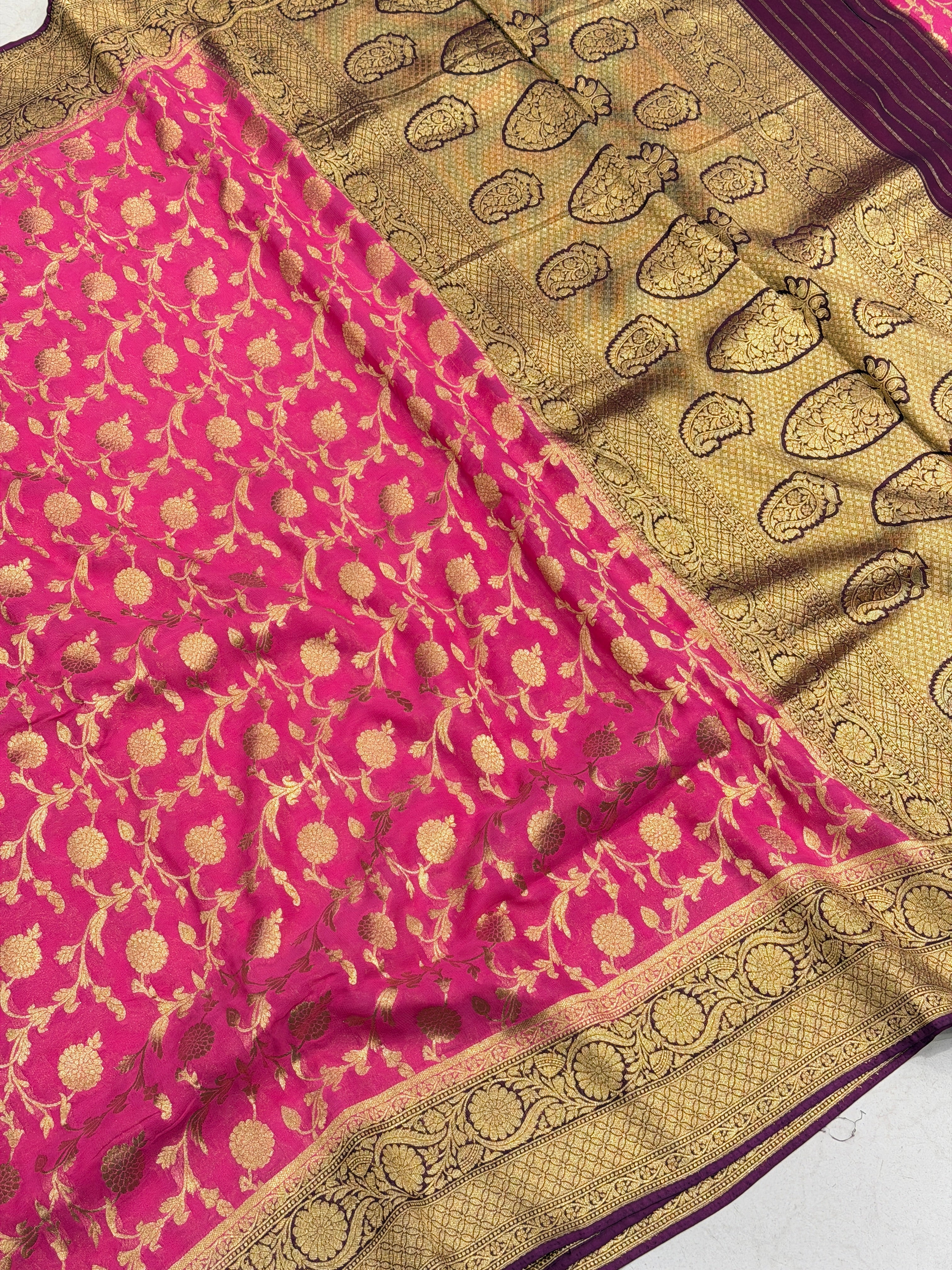 Rani Magenta Jaal Banarasi Khaddi Georgette Saree