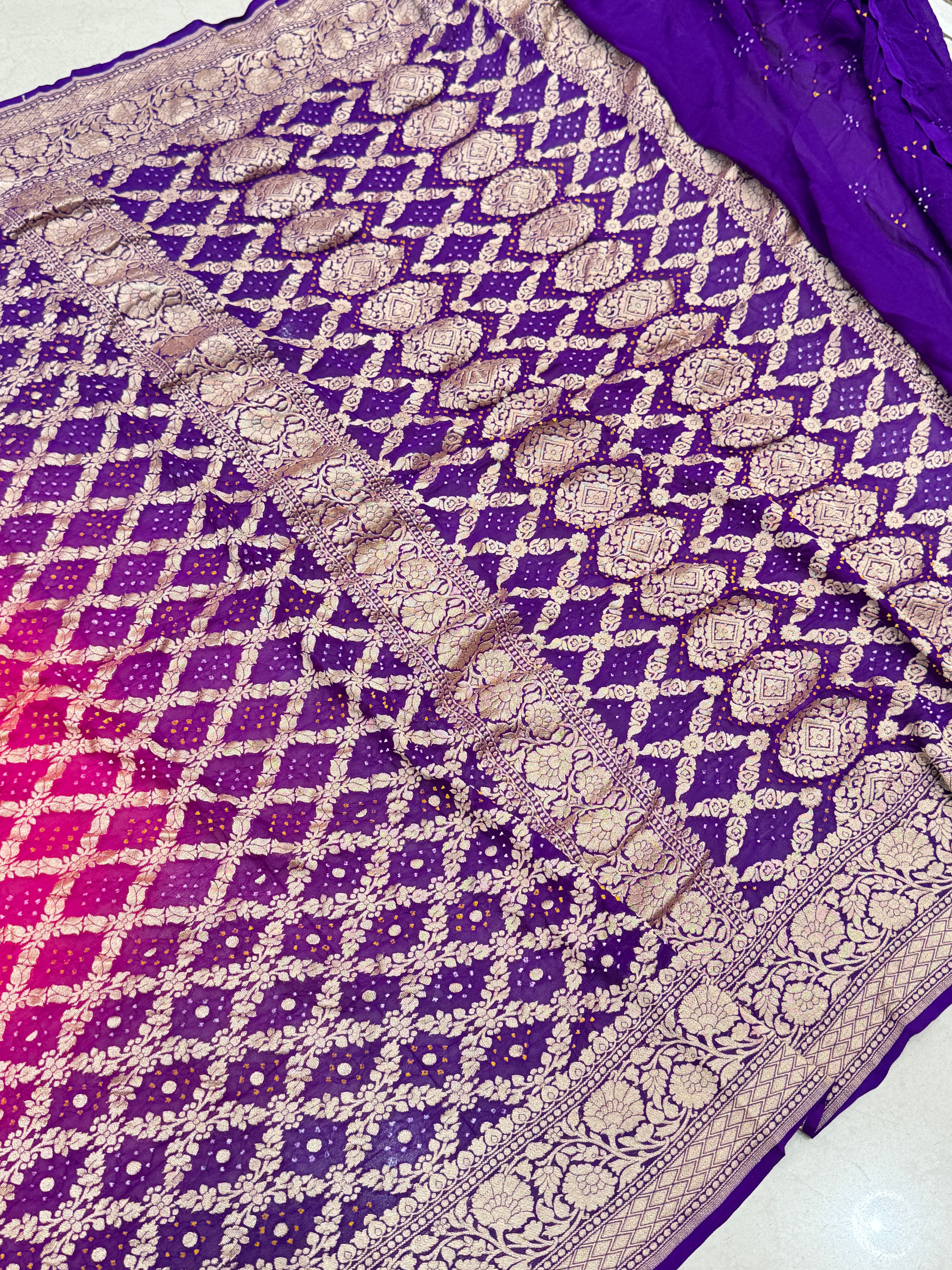 Rani Magenta Shaded Bandhej Bandhini Saree