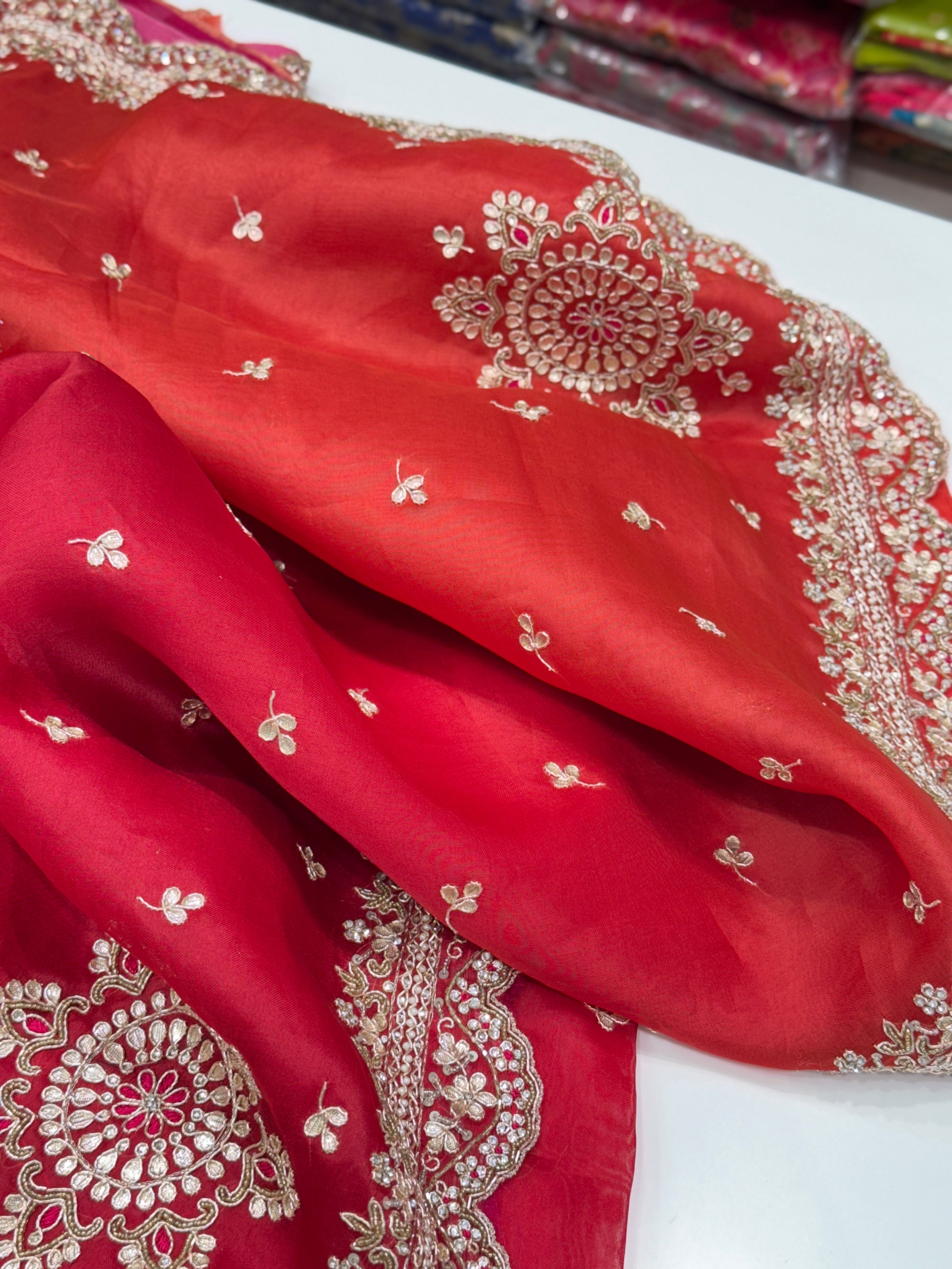 Shaded Pure Organza Hand Embroidery Saree