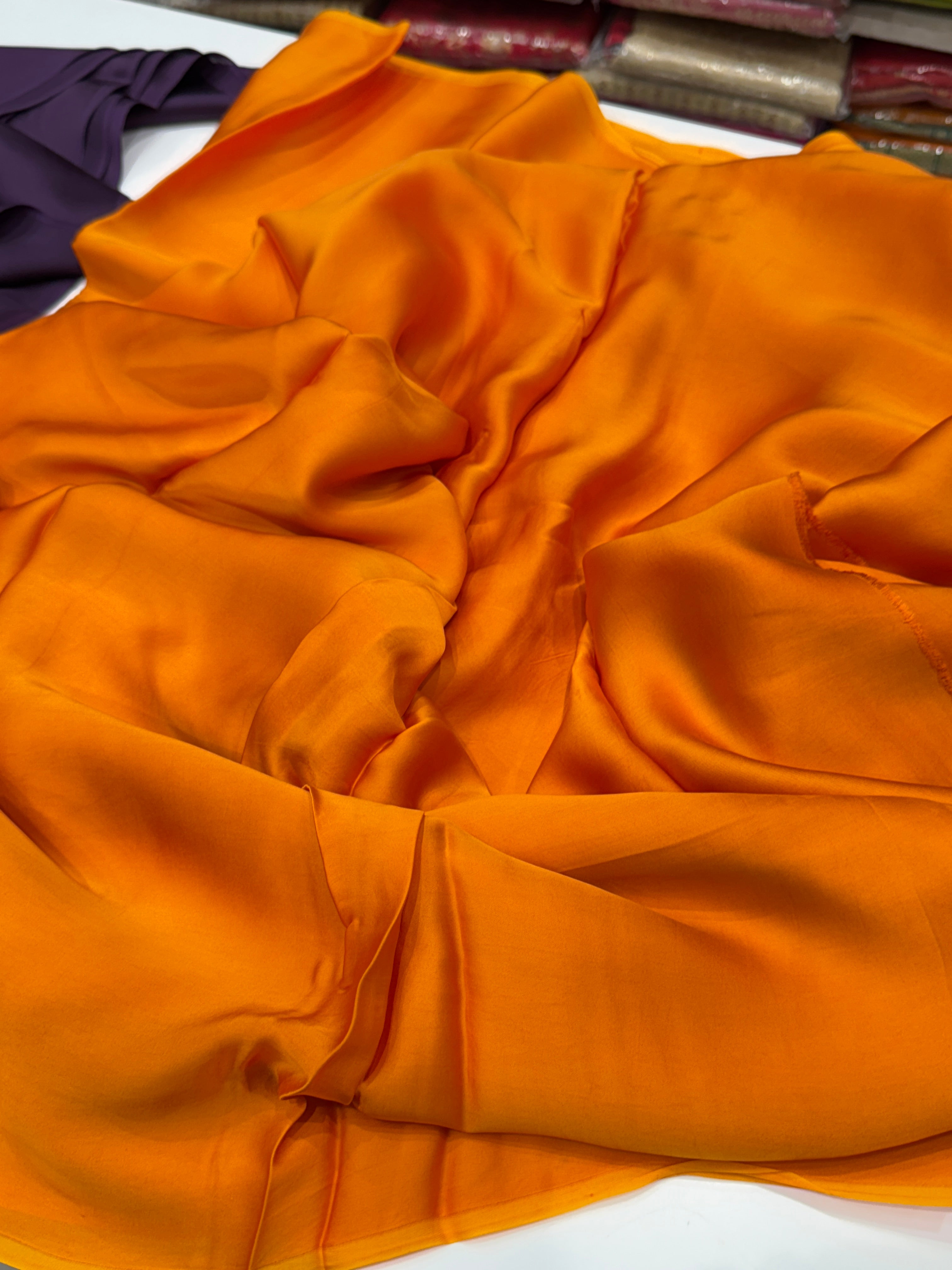 Orange Plain Satin Silk Saree