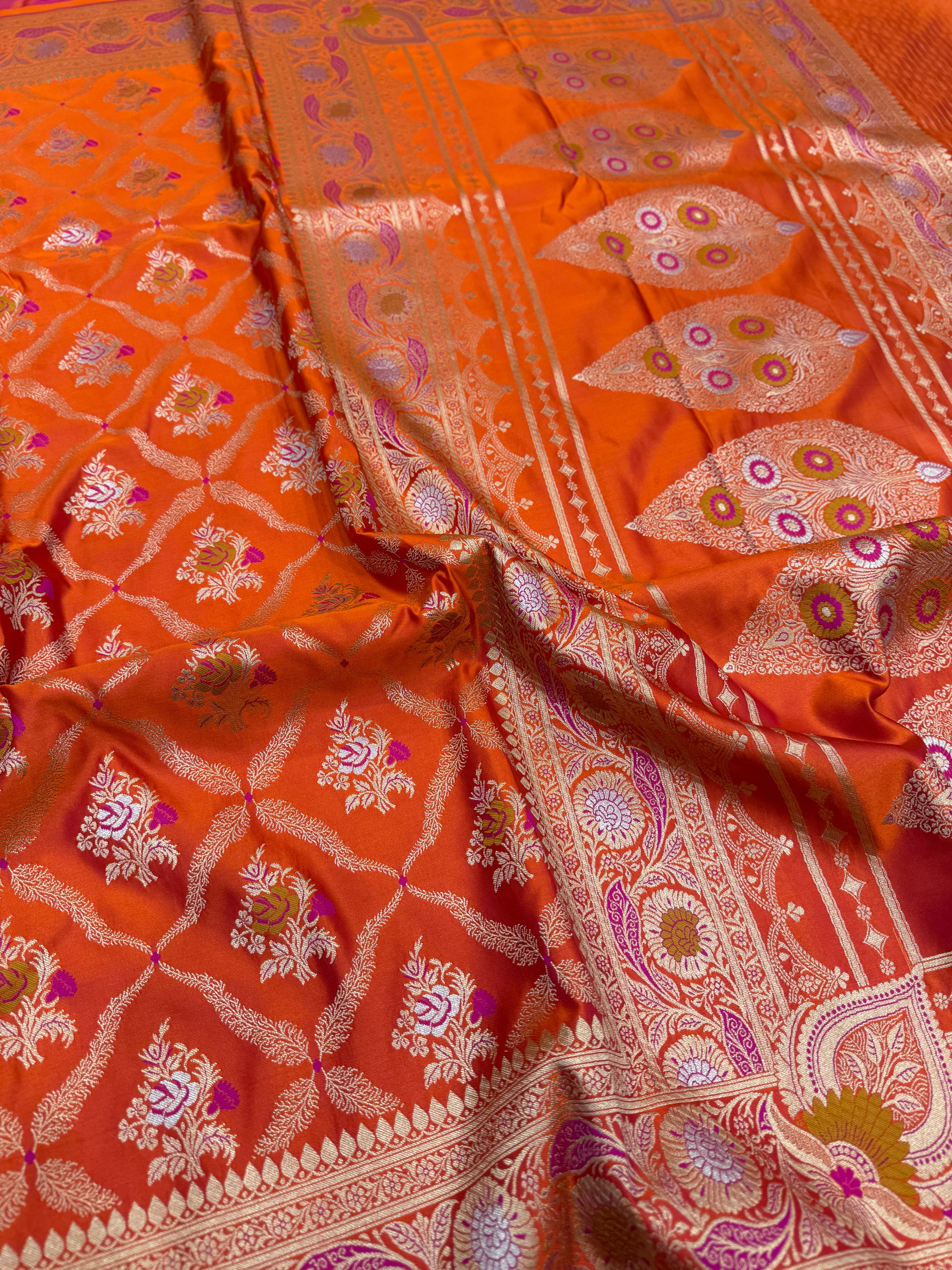 Orange Banarasi Silk Meenkari Saree