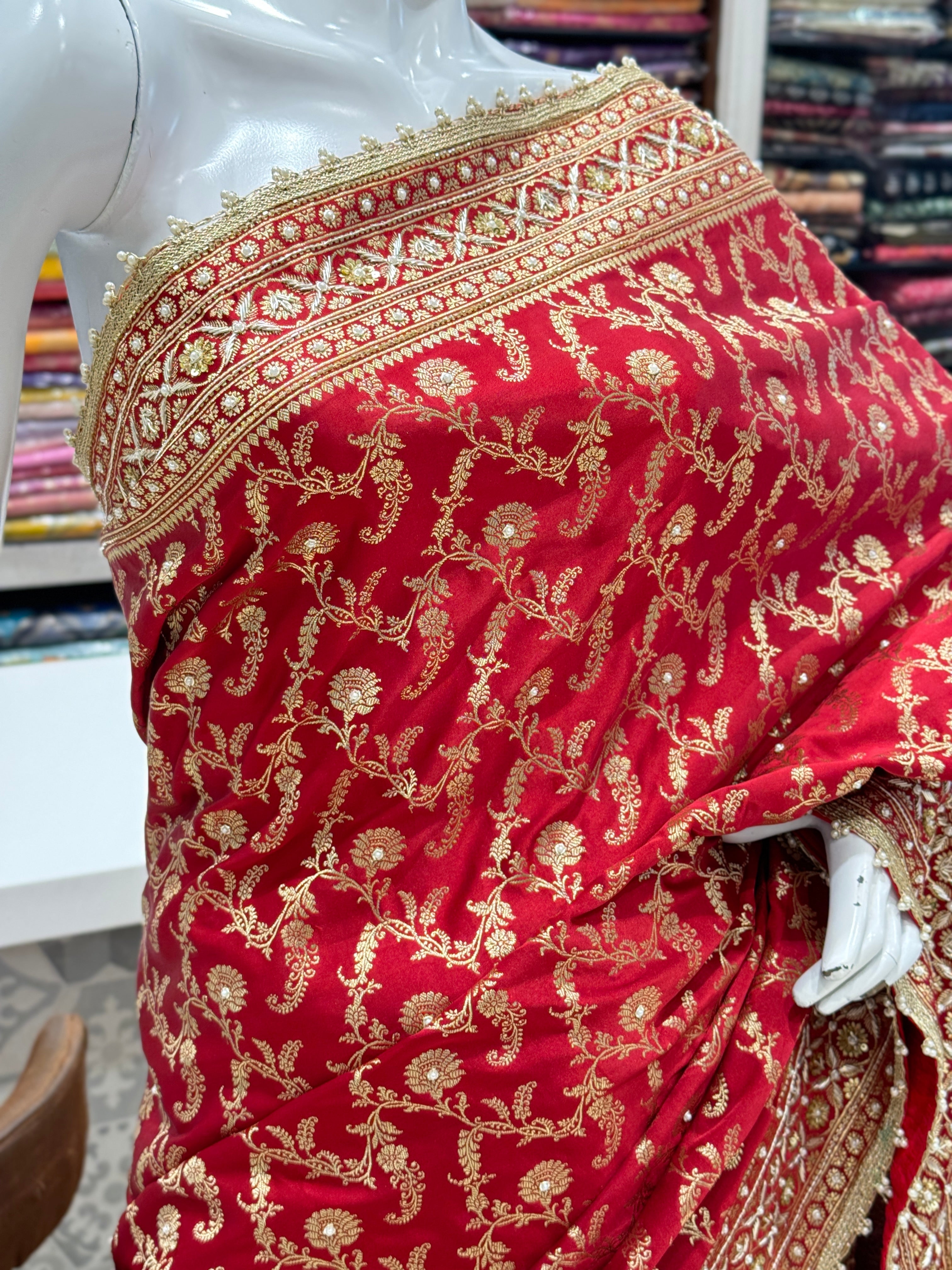 Maroon Banarasi Hand Embroidery Saree