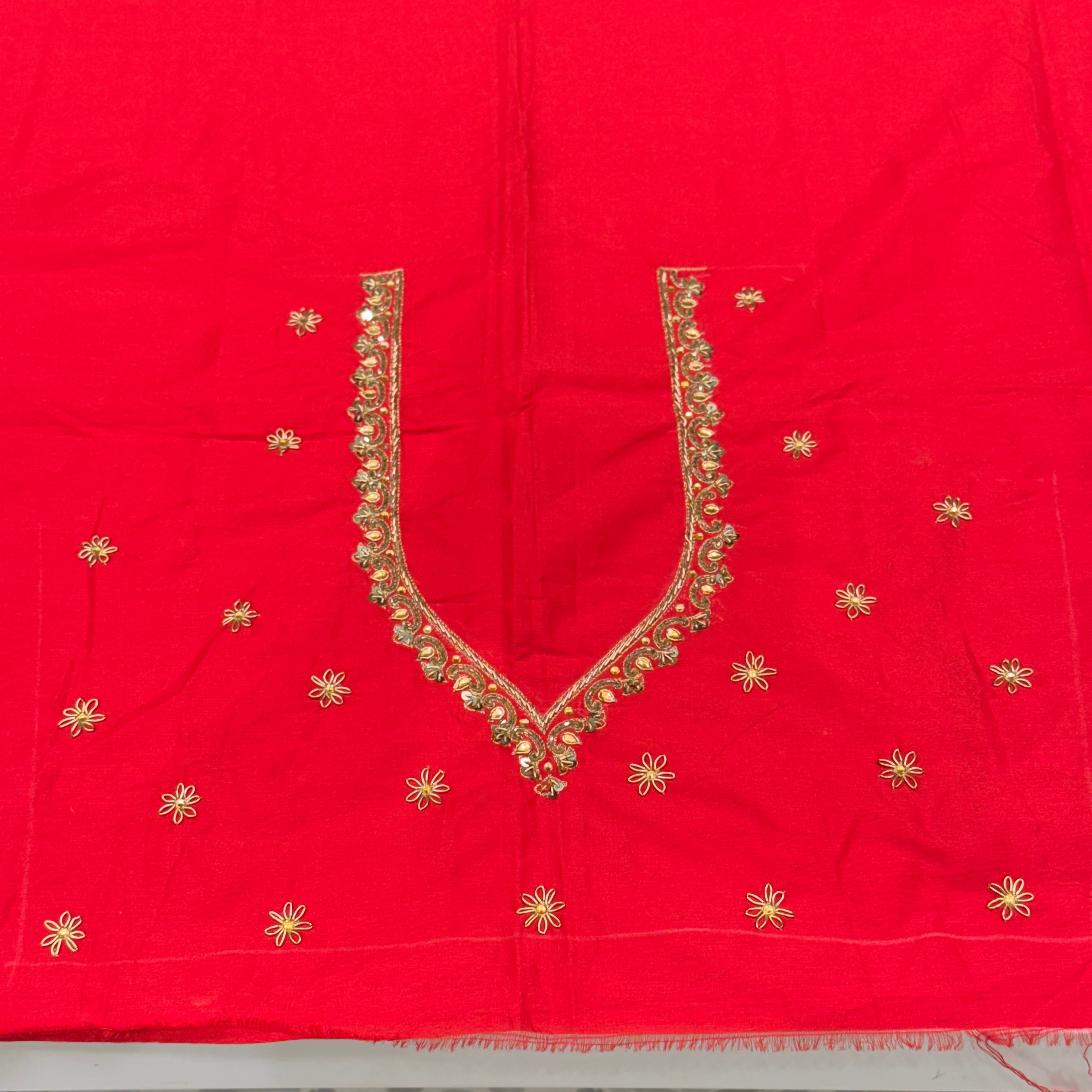 Red Silk Embroidery Blouse Piece