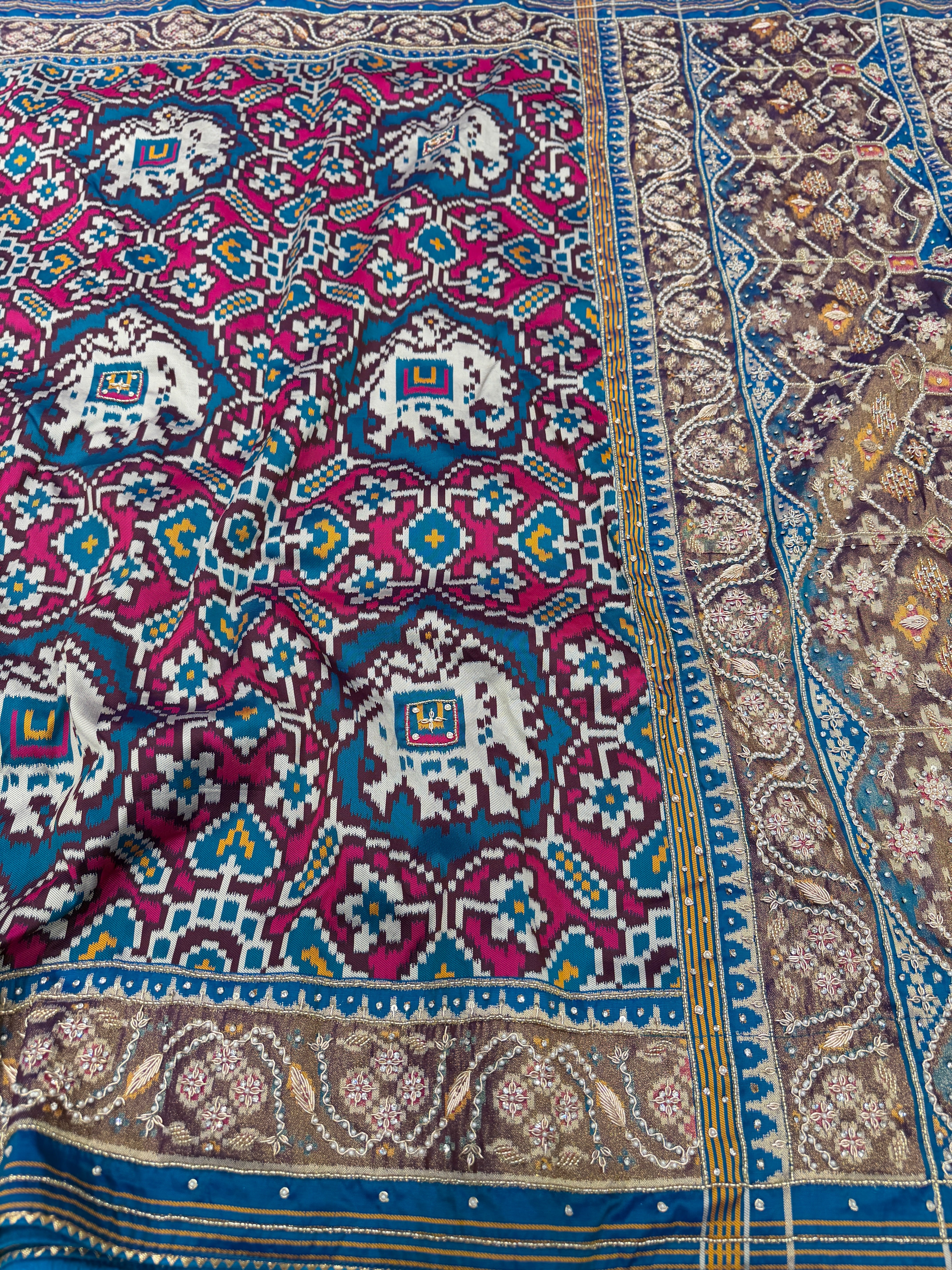 Blue Rani Chabdi Elephant Patola Hand Embroidery Saree