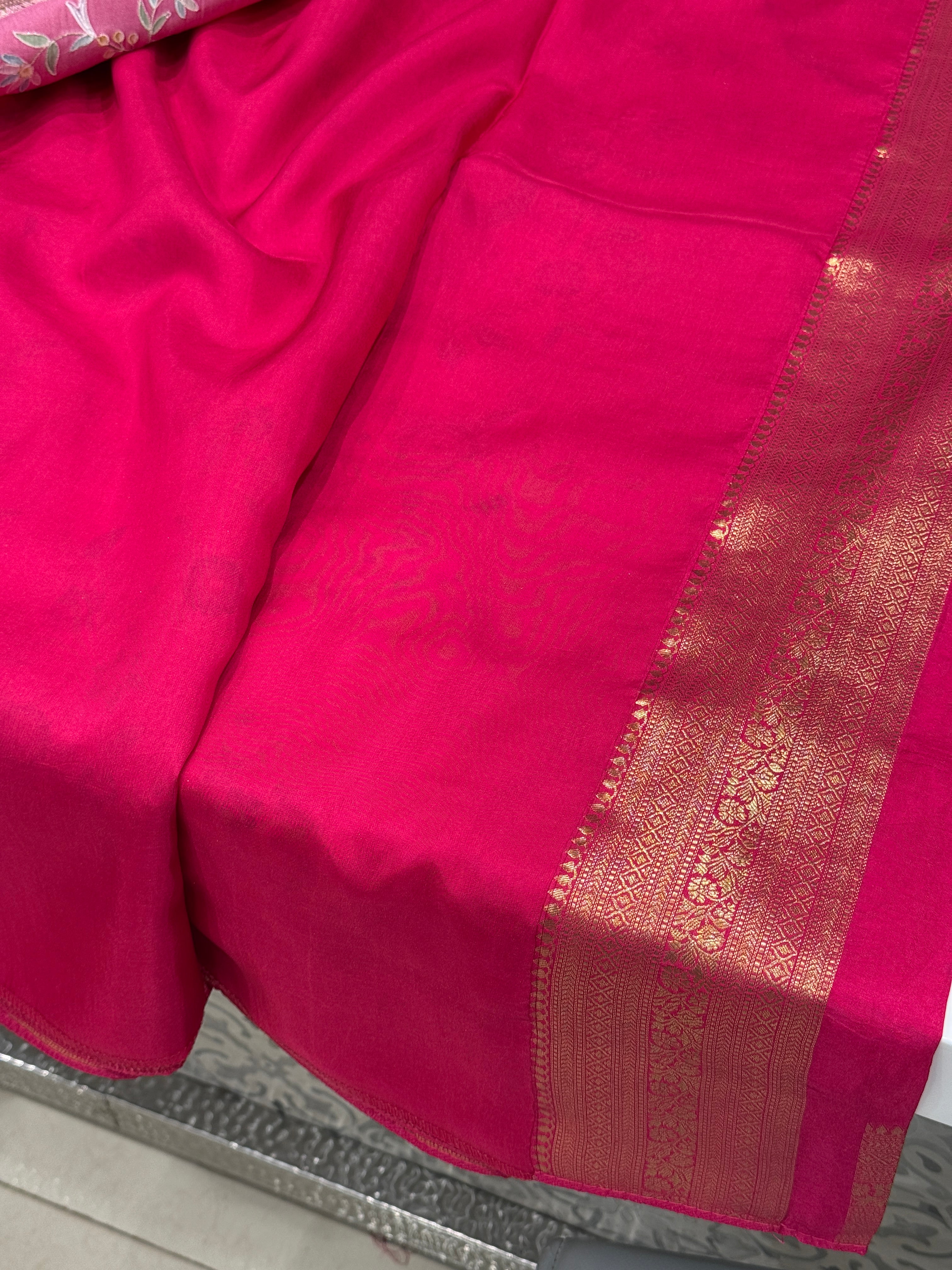 Rani Banarasi Munga Silk Saree With Pita Embroidery