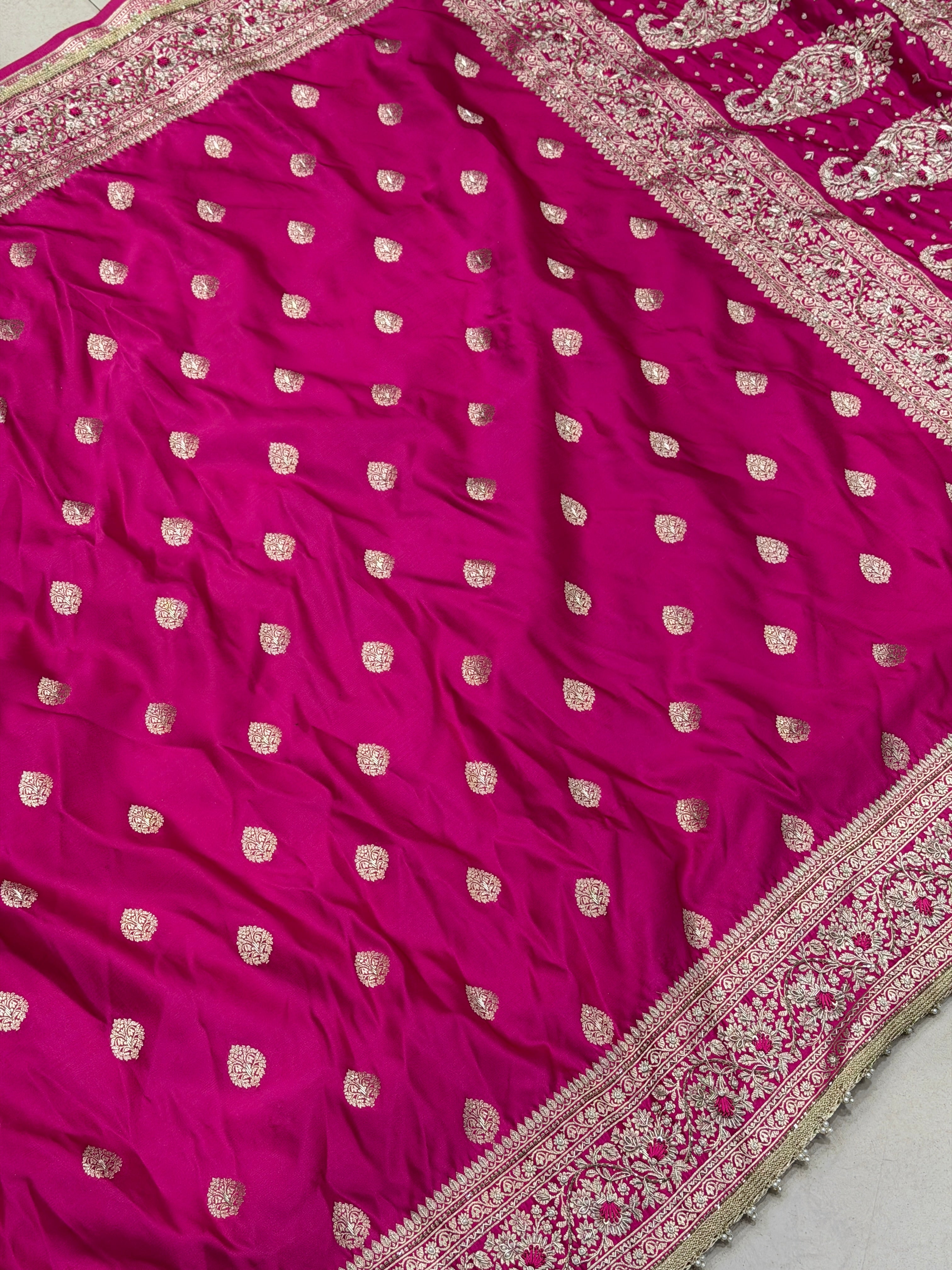Rani Banarasi Buttas Resham Zardosi Hand Embroidery Saree