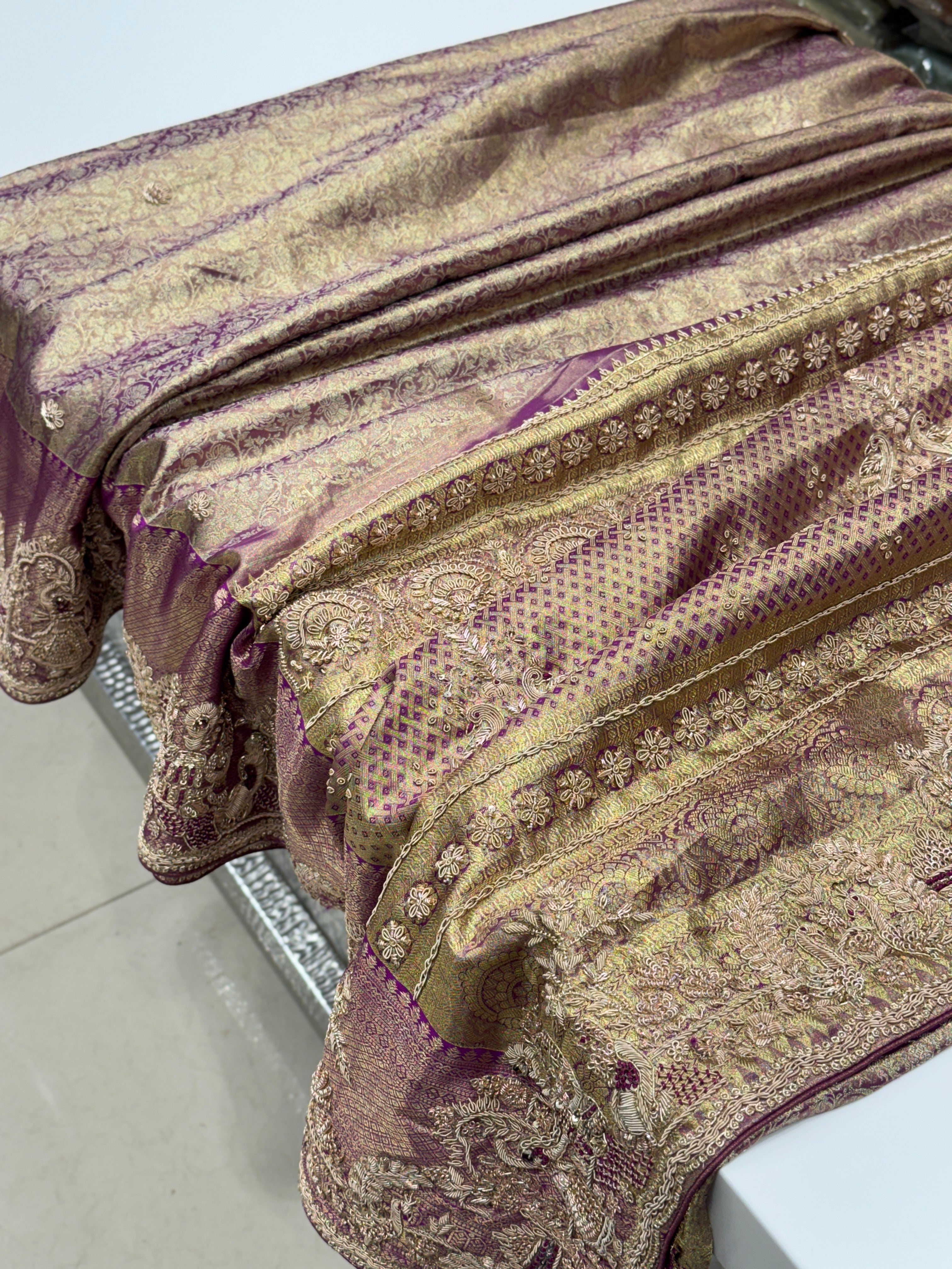 Purple Kanjivaram Doli Zardosi Hand Embroidery Saree
