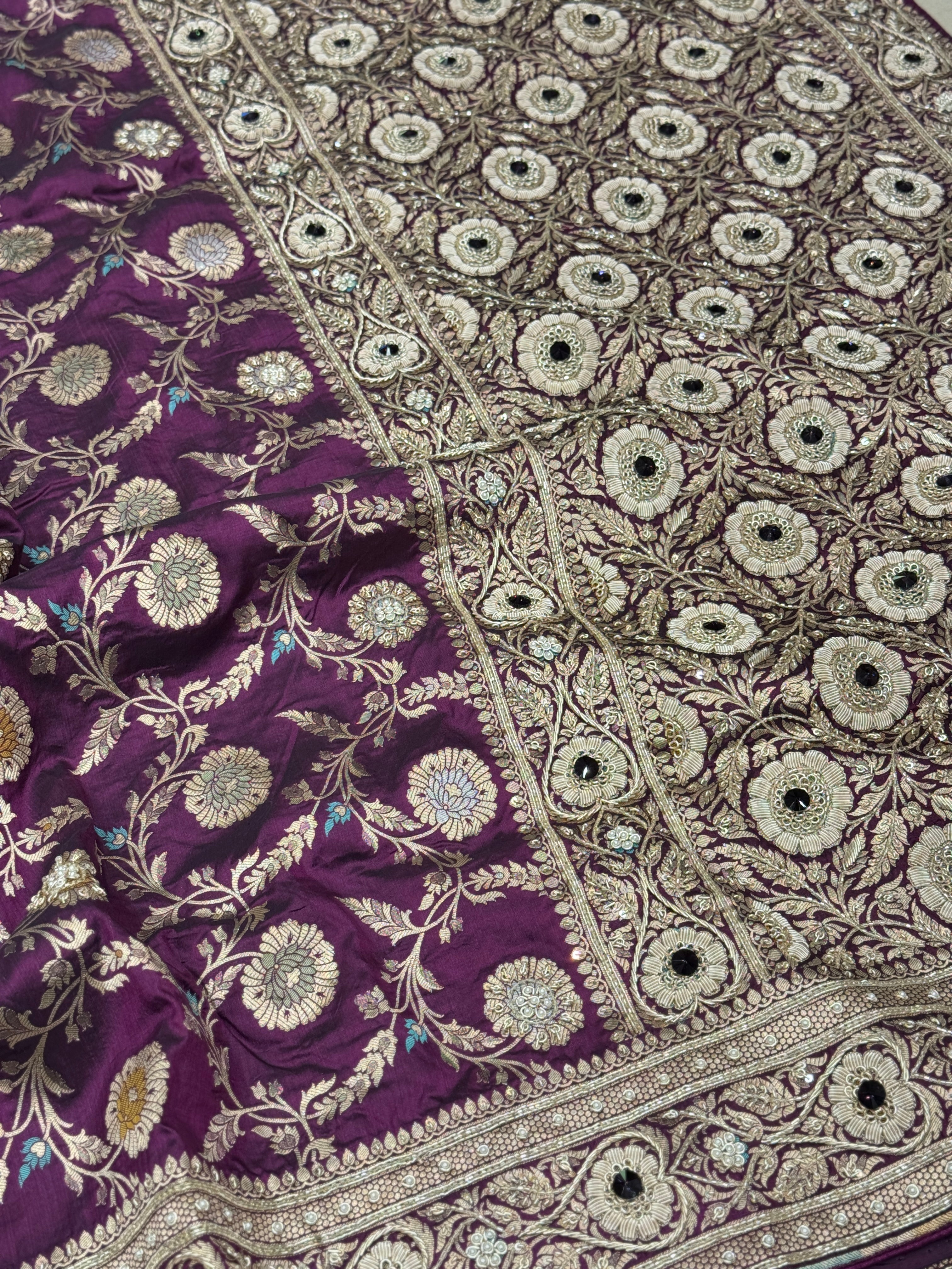 Violet Meenakari Handloom Banarasi Katan Jaal Zardosi Embroidery Saree