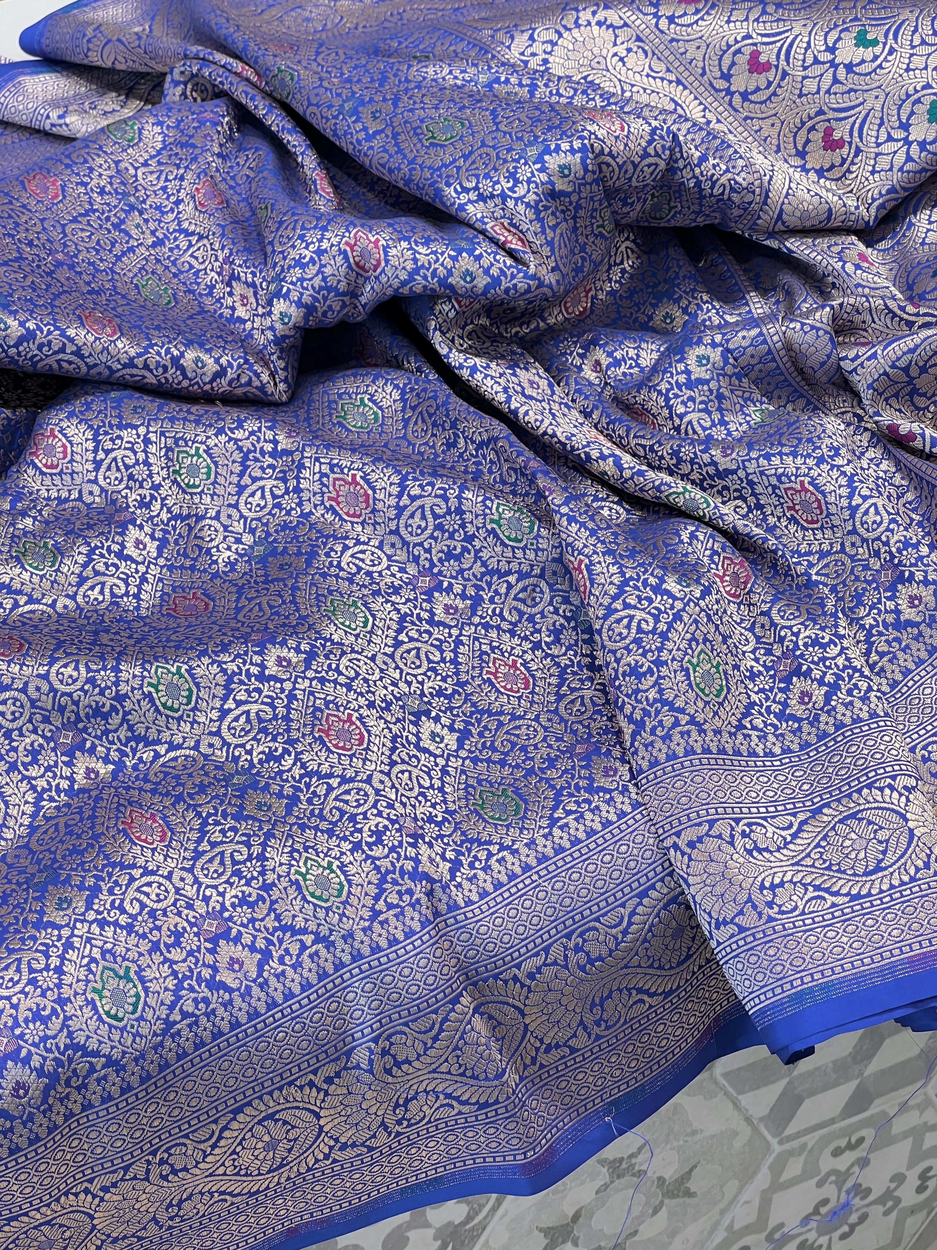 Blue Handloom Meenakari Katan Saree