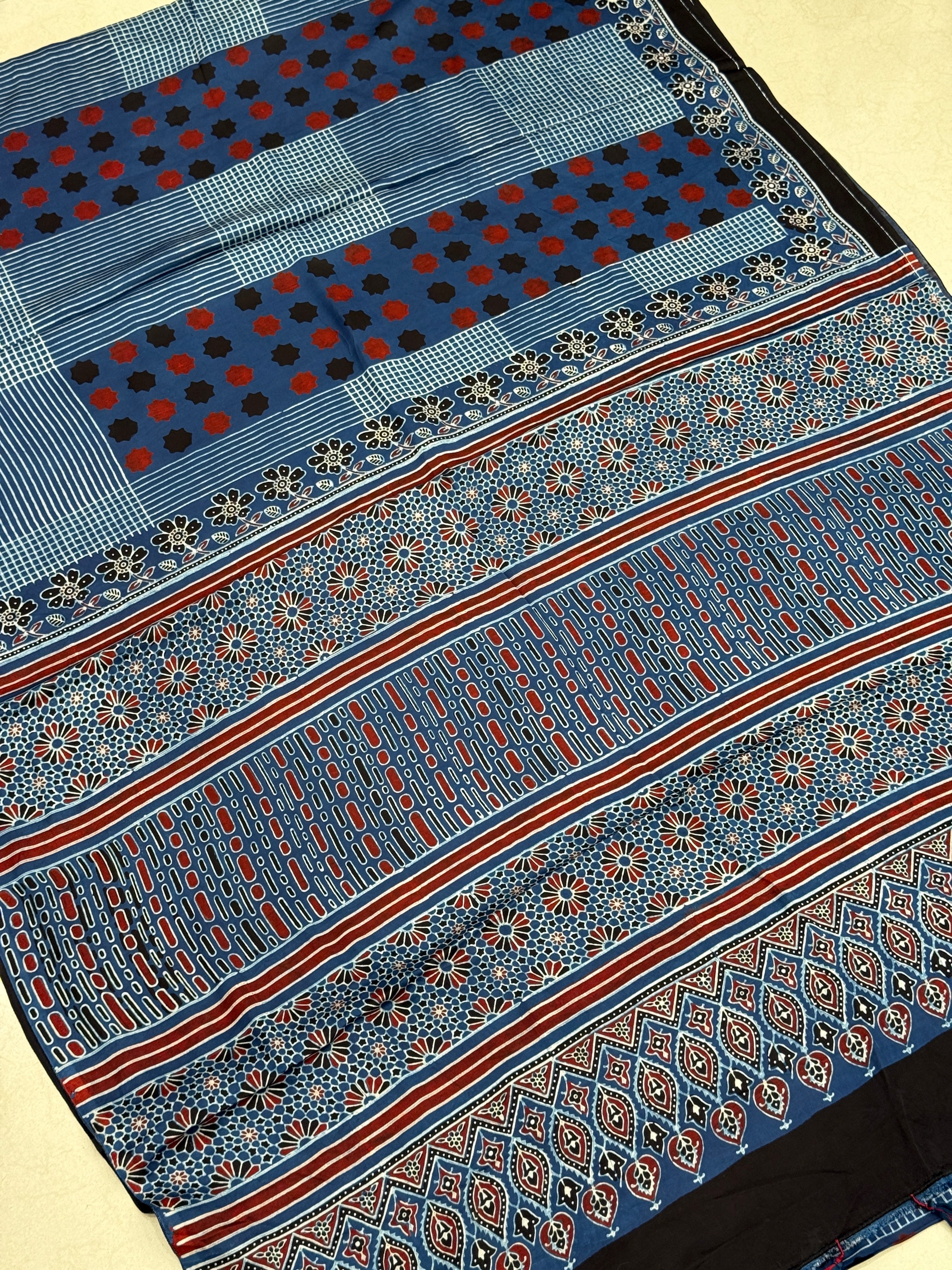 Blue Contemporary Modal Gajji Silk Ajrakh Saree