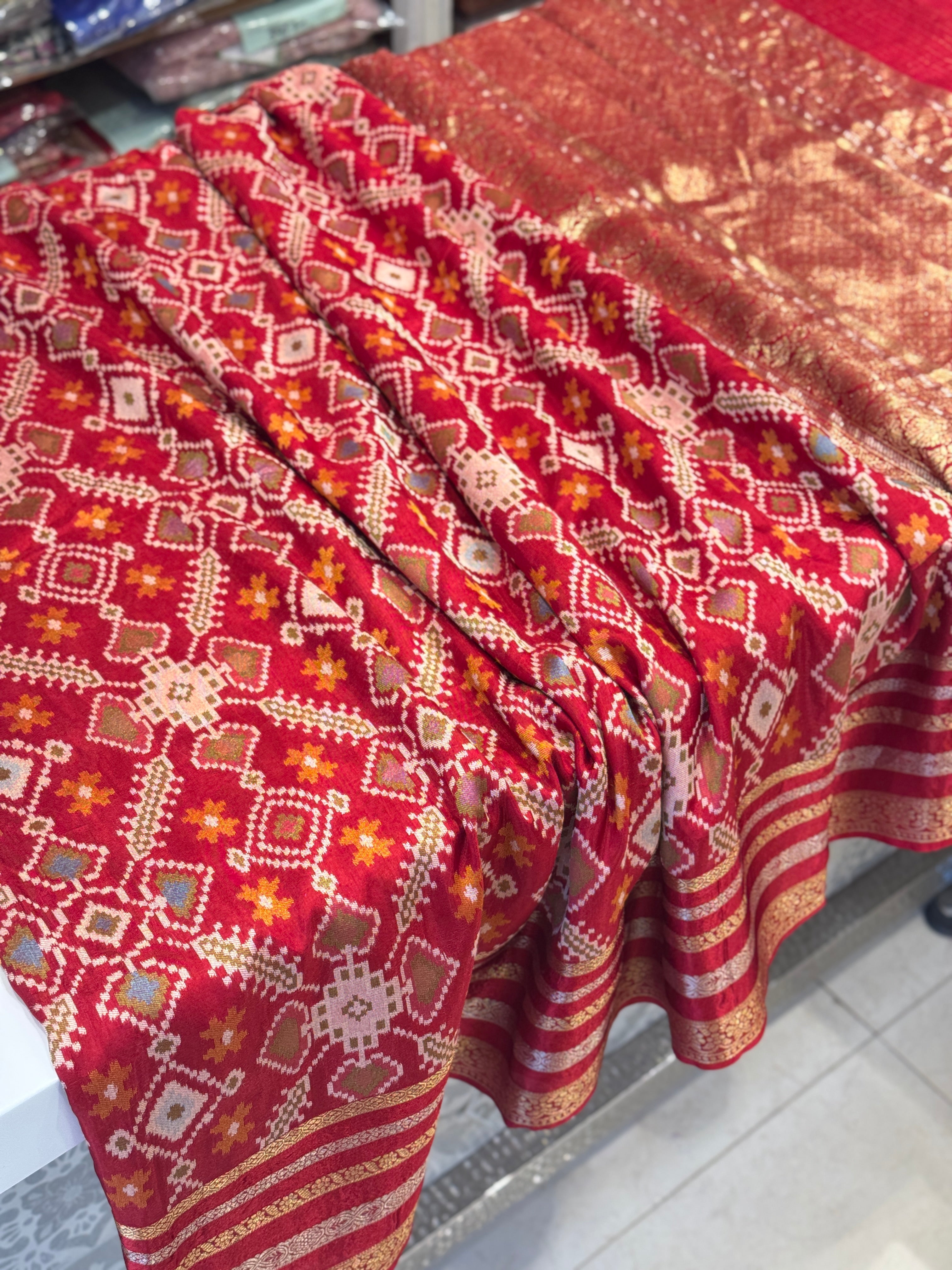 Red Banarasi Munga Patola Weaved Saree