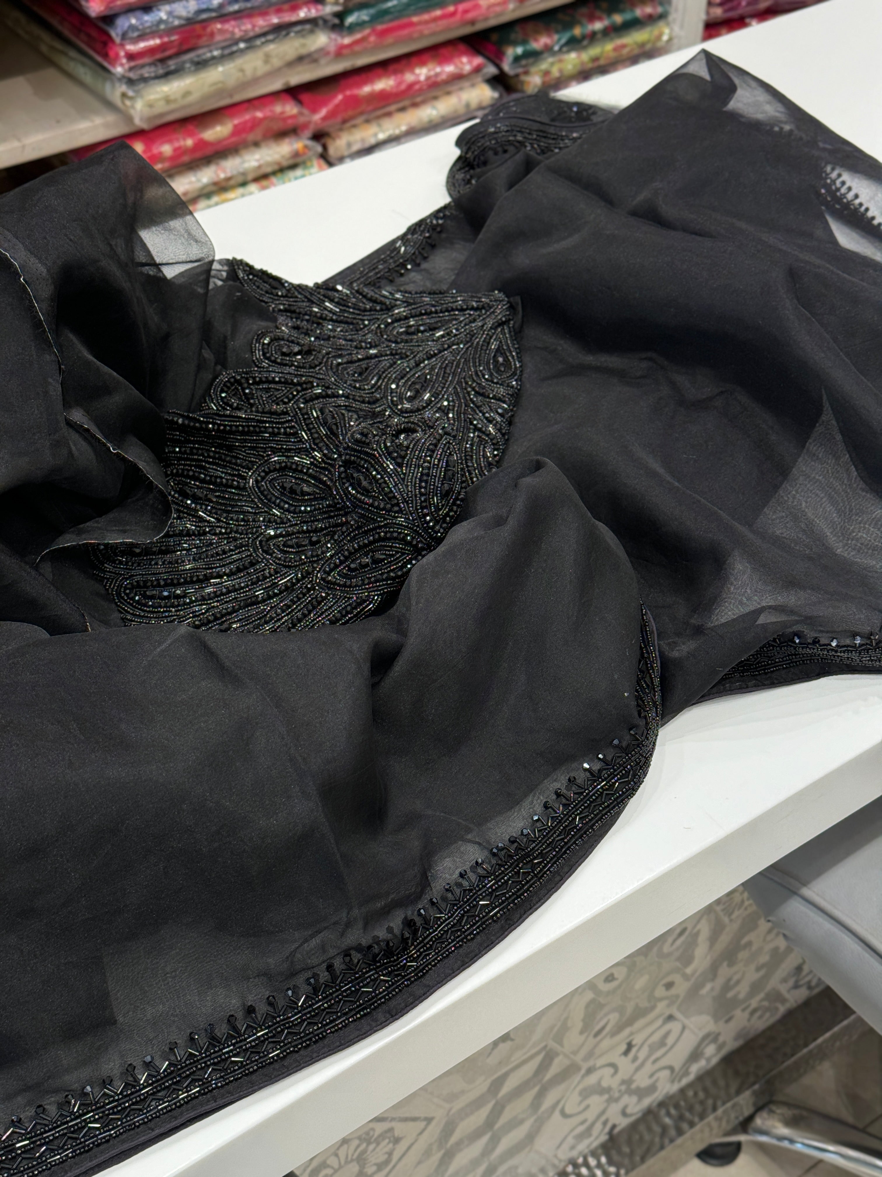 Black Organza Saree with Heavy Covert Design Blouse