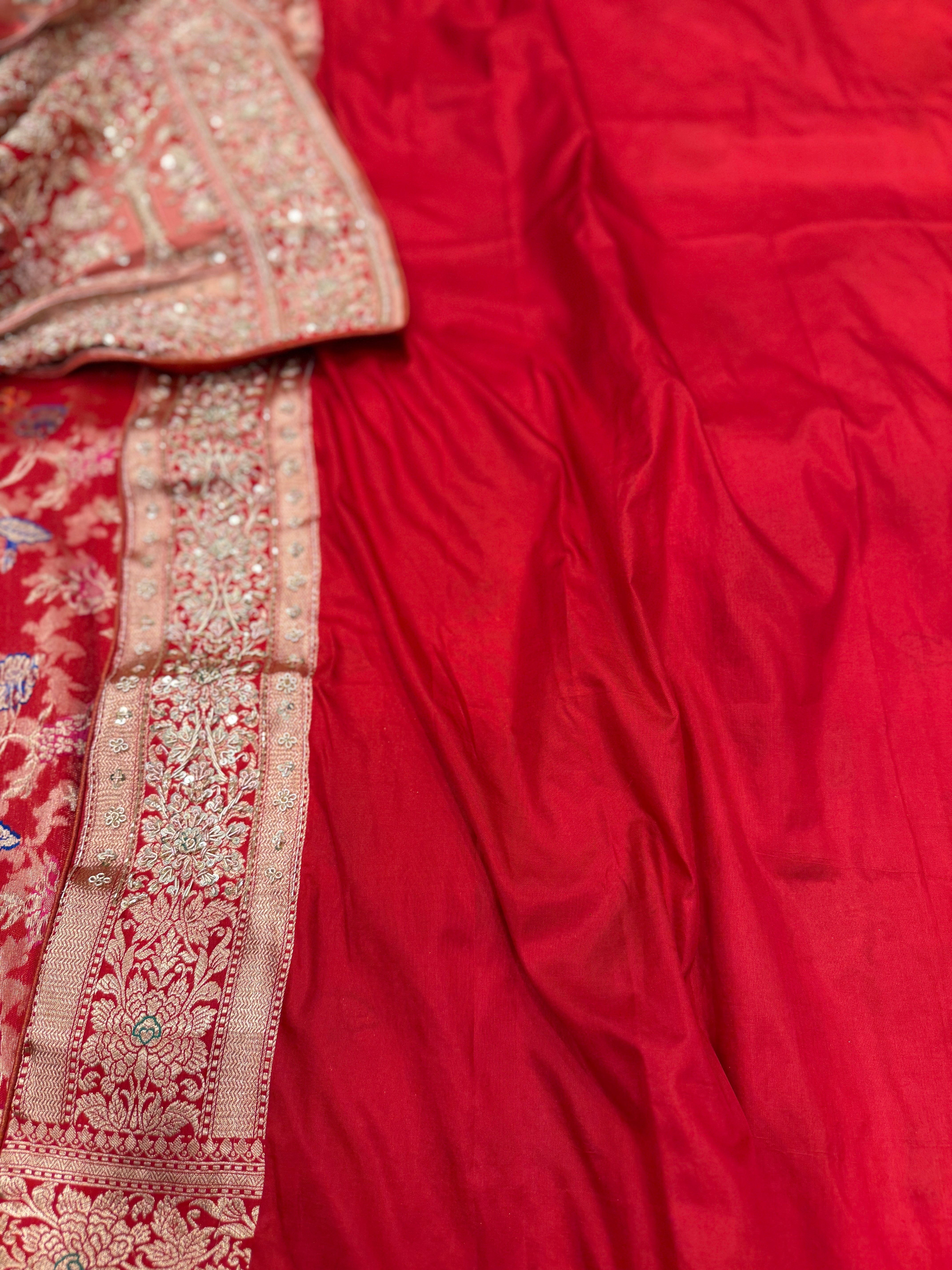 Banarasi Katan Tissue Meenakari Weave Zardosi Hand Embroidery Saree