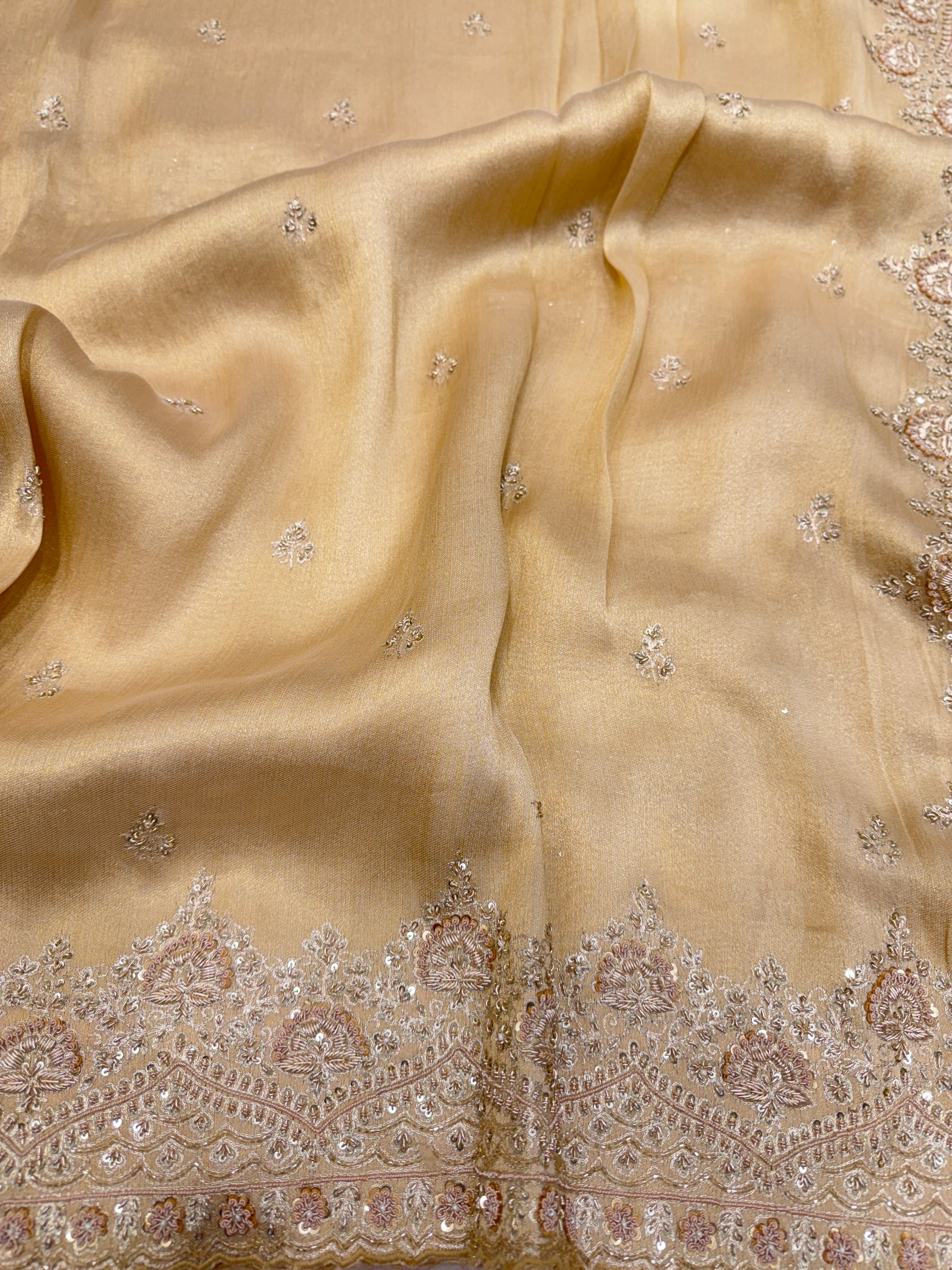 Pure Tissue Zardosi Hand Embroidery Border Saree