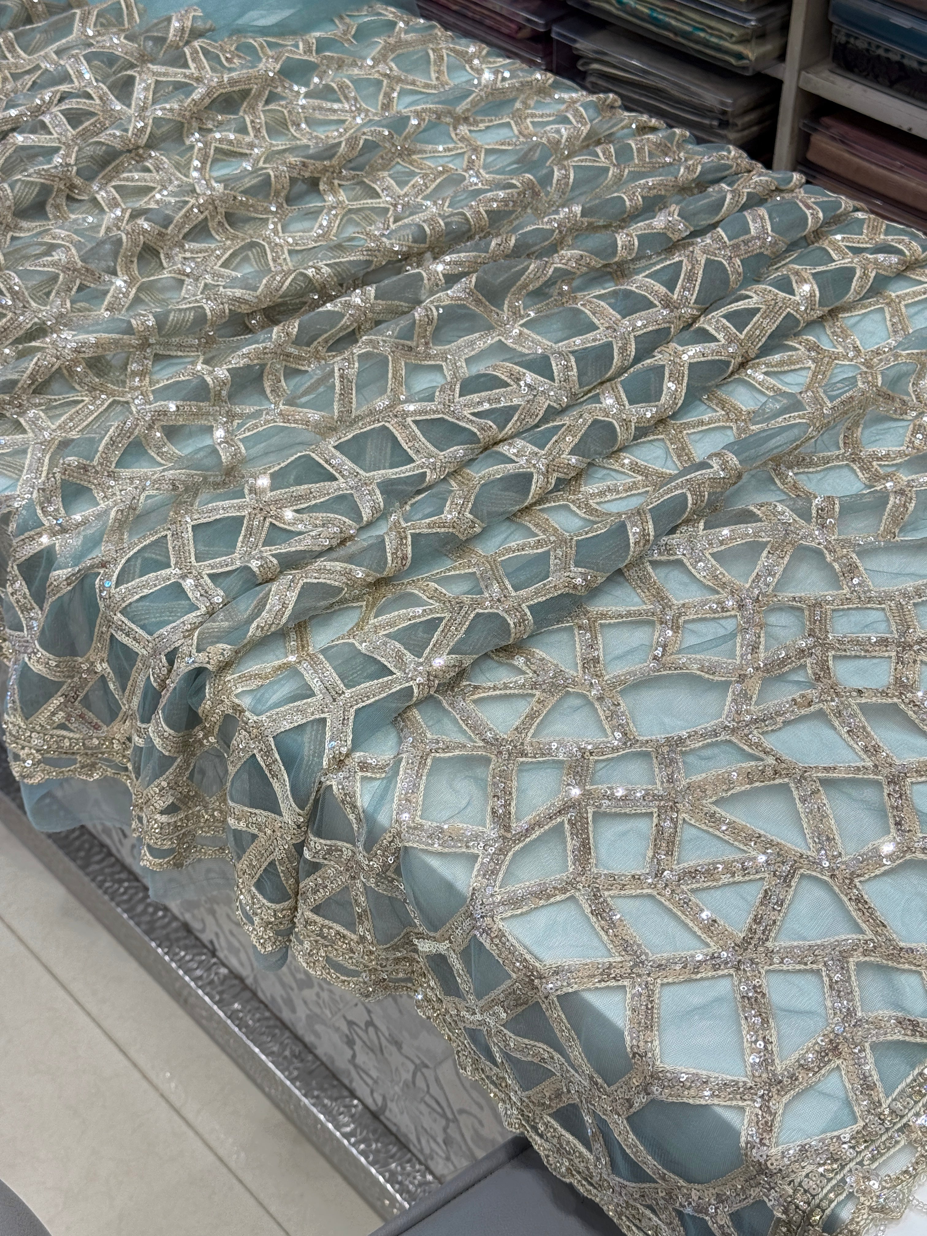 Sea Green Net Saree with Ready Blouse