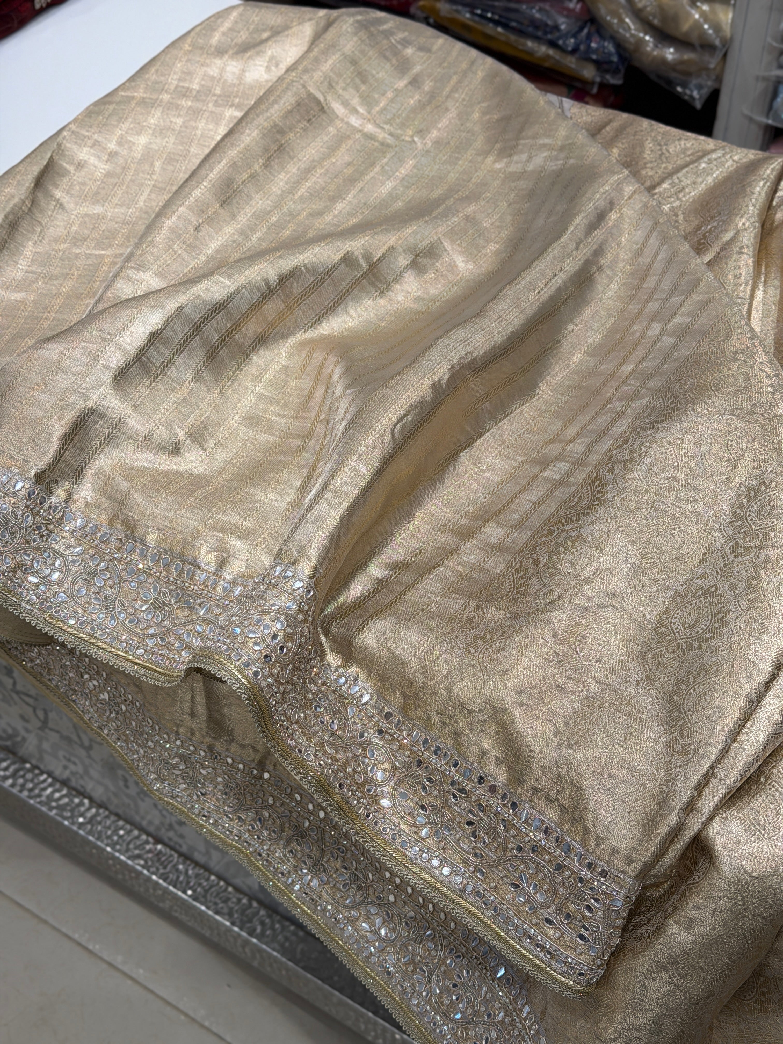 Golden Tissue Kanjivaram Contemporary Hand Embroidery Saree