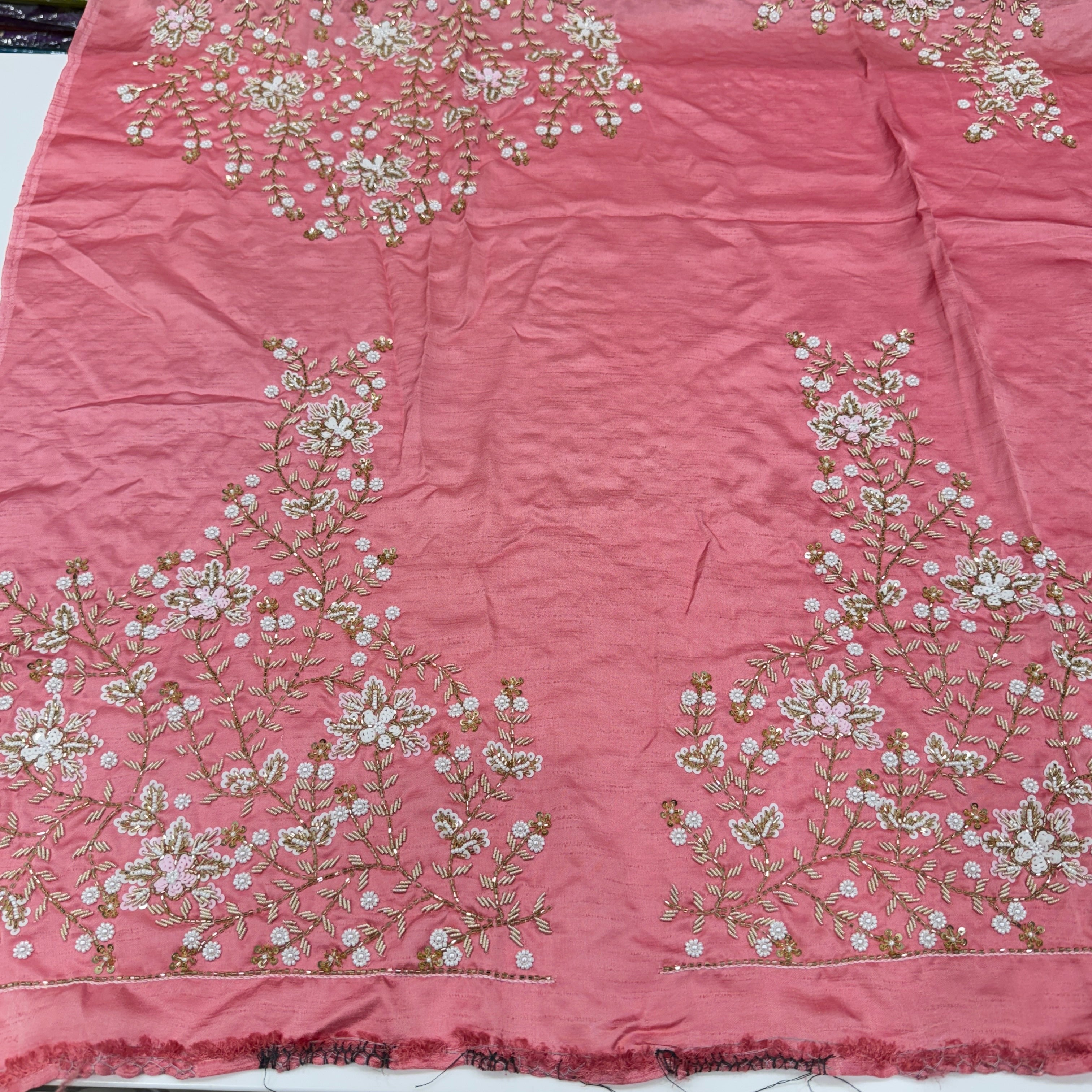 Pink Satin Hand Embroidery Zardosi Sequin Blouse Piece