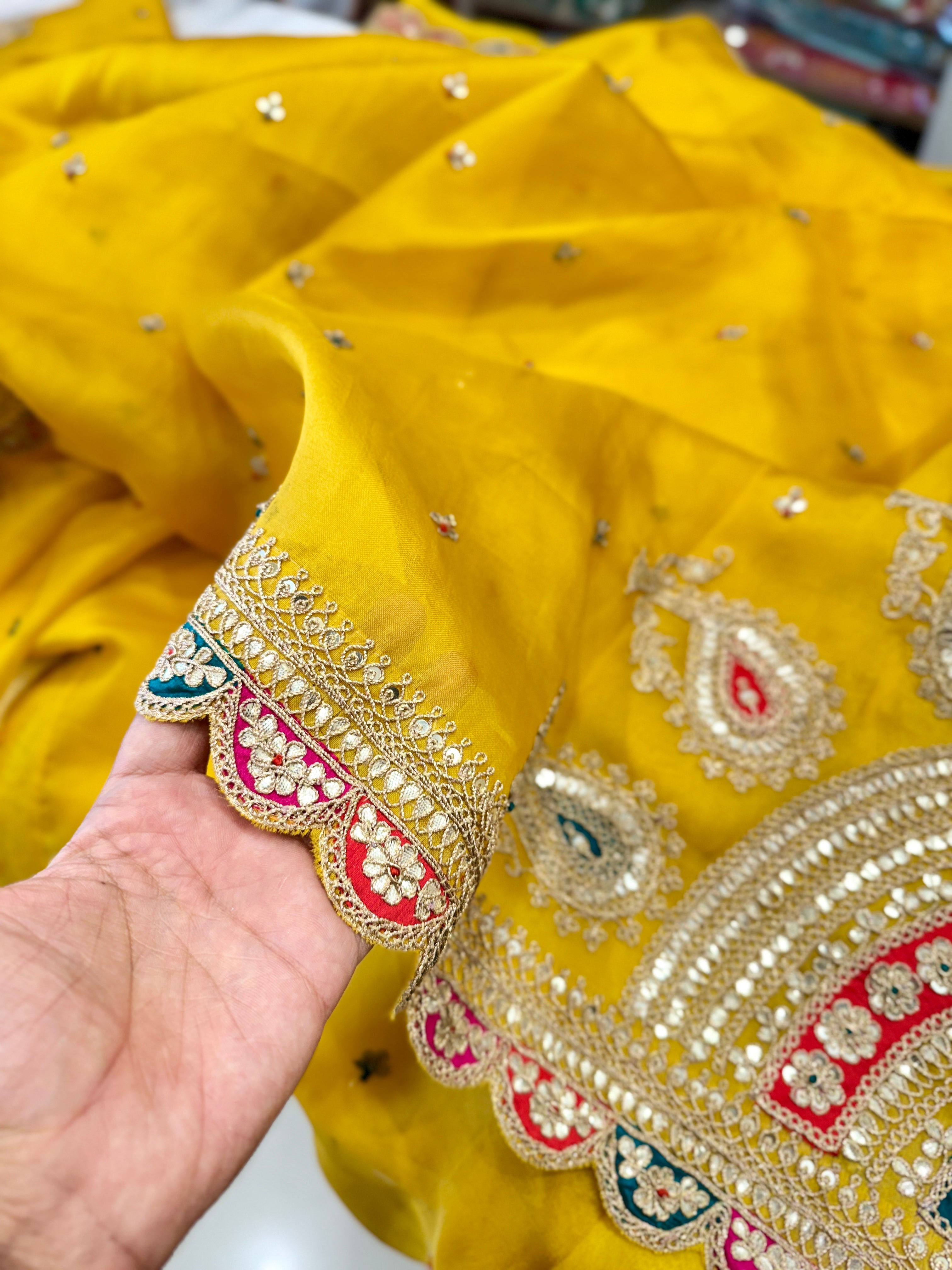 Yellow Organza Marodi Gotapatti Embroidery Saree