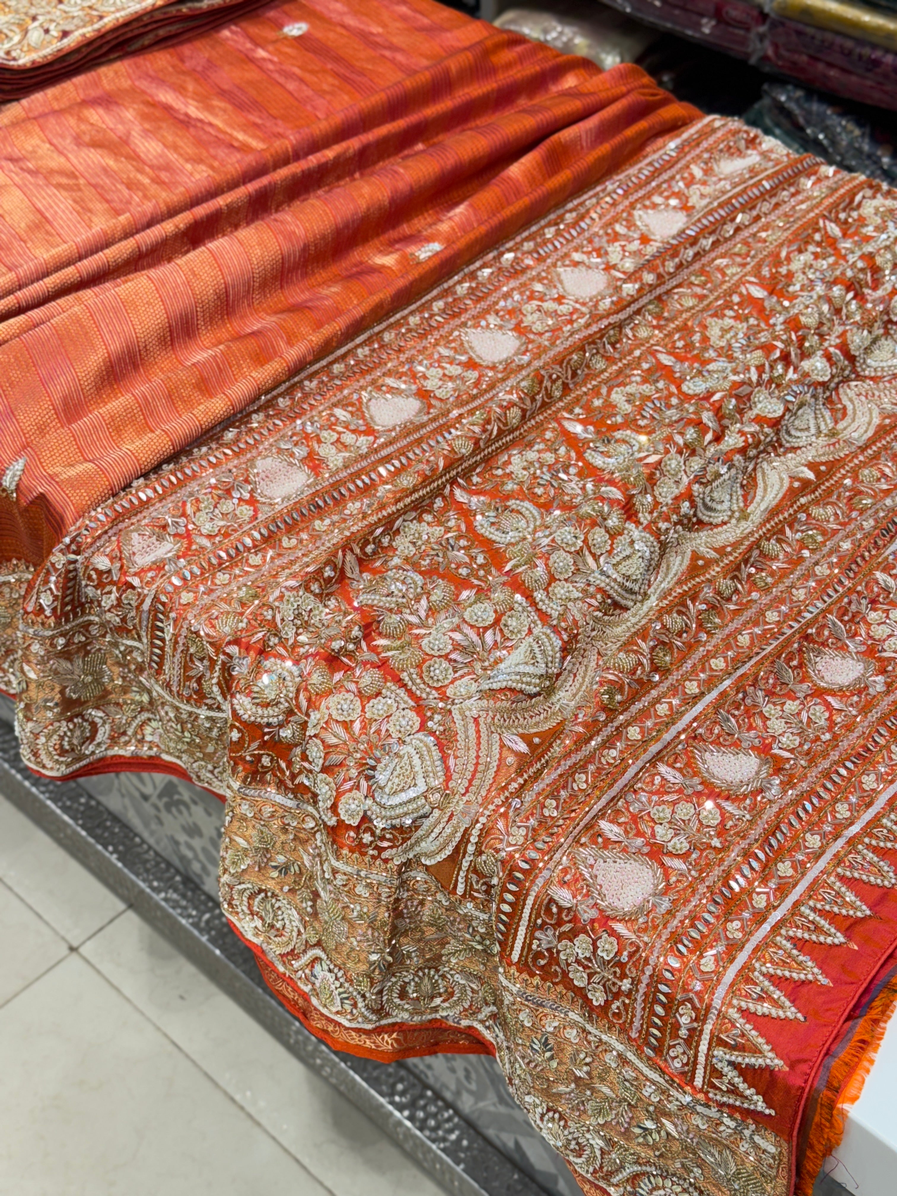 Orange Contemporary Pure Silk Kanjivaram Hand Embroidered Saree