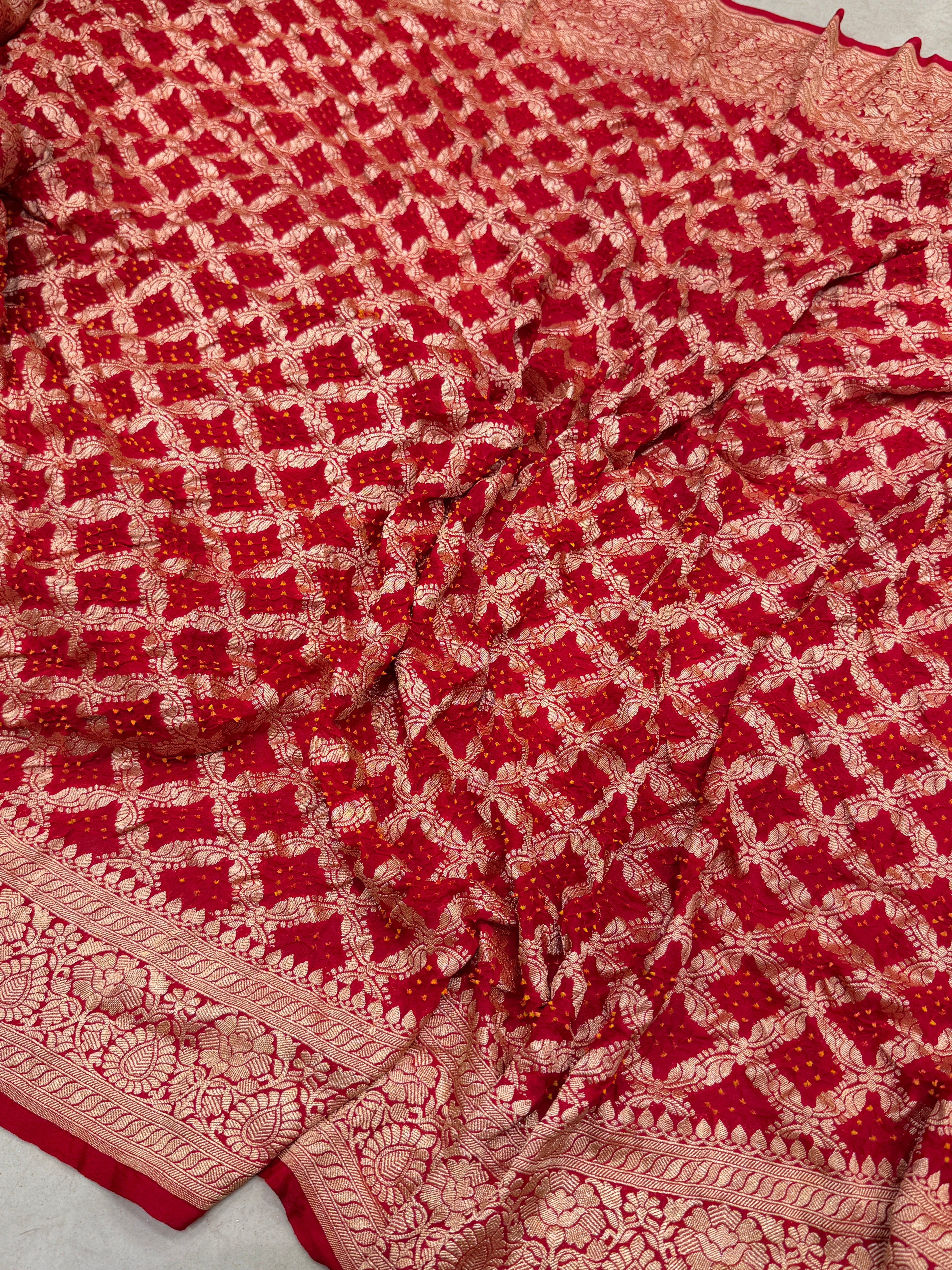 Red Bandhej Bandhini Saree